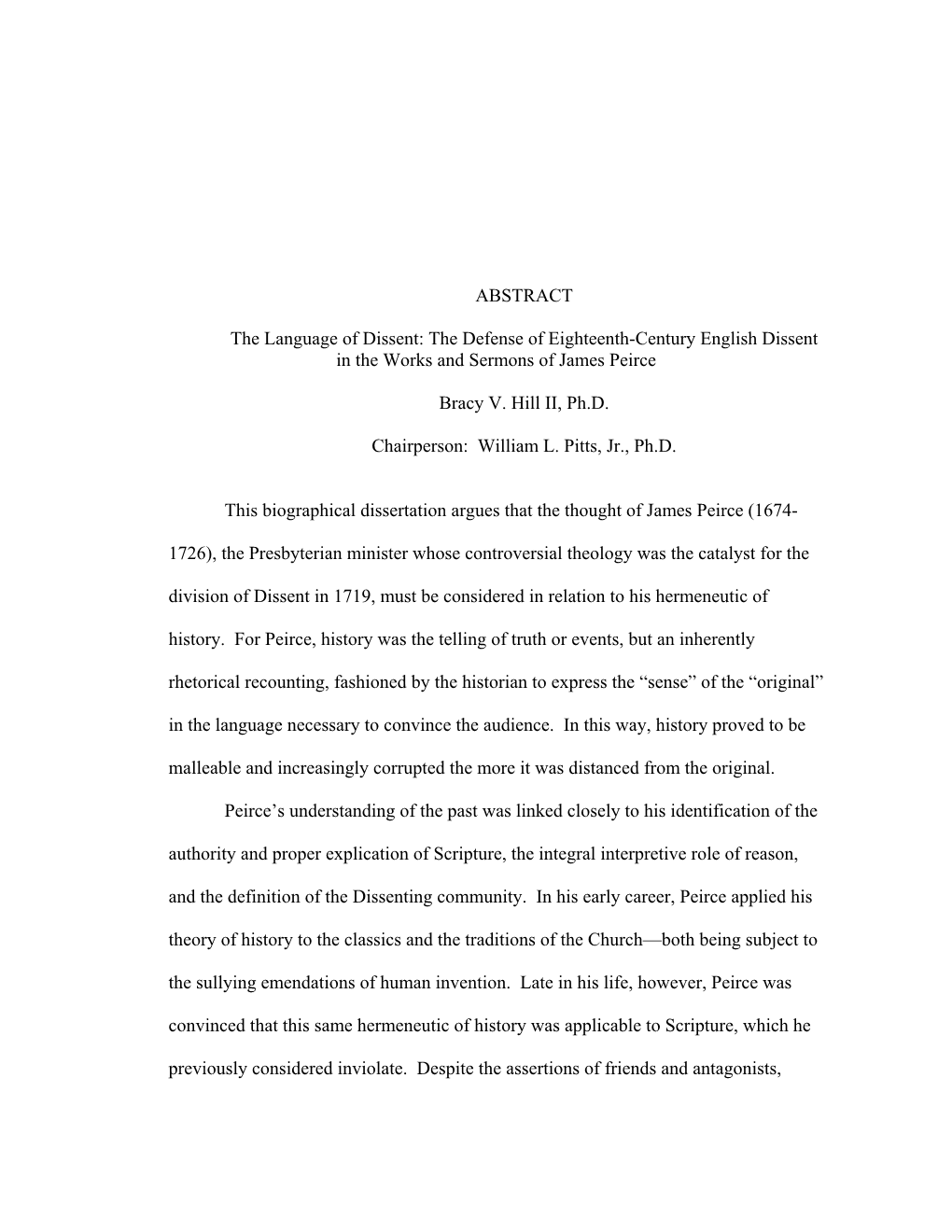 ABSTRACT the Language of Dissent: the Defense of Eighteenth