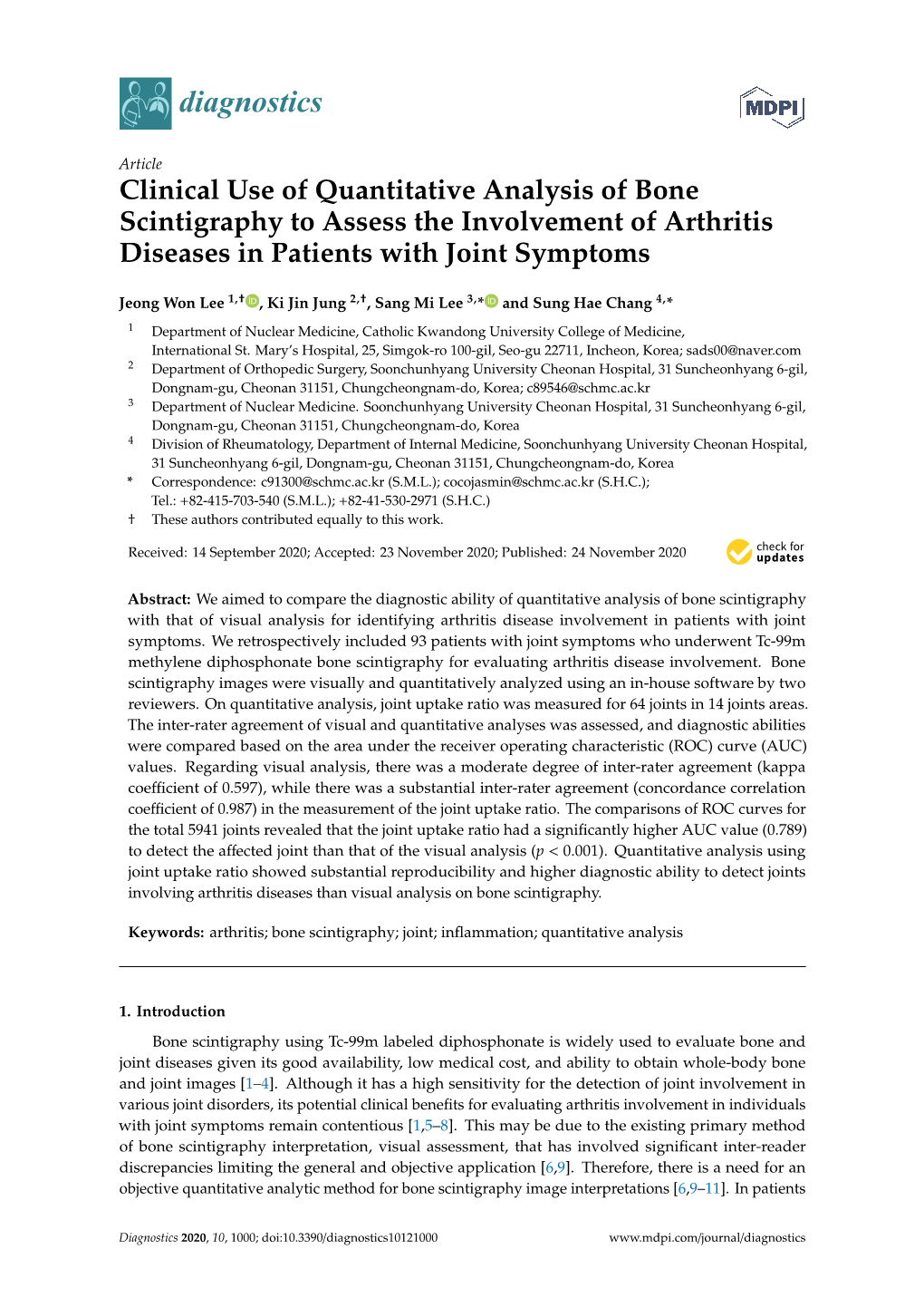 Clinical Use of Quantitative Analysis of Bone Scintigraphy to Assess the Involvement of Arthritis Diseases in Patients with Joint Symptoms