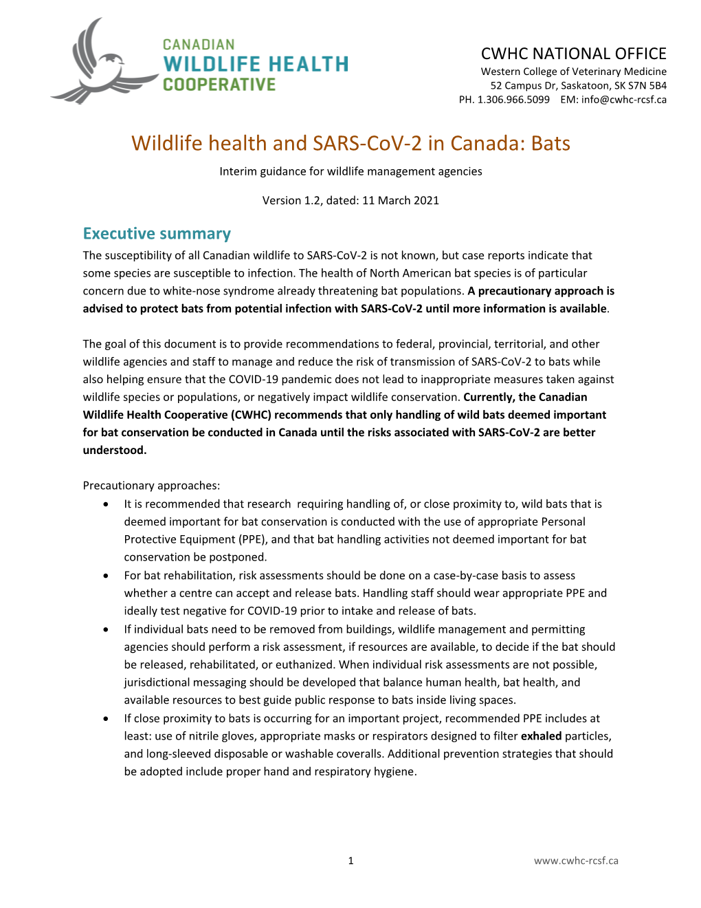 Bats Interim Guidance for Wildlife Management Agencies