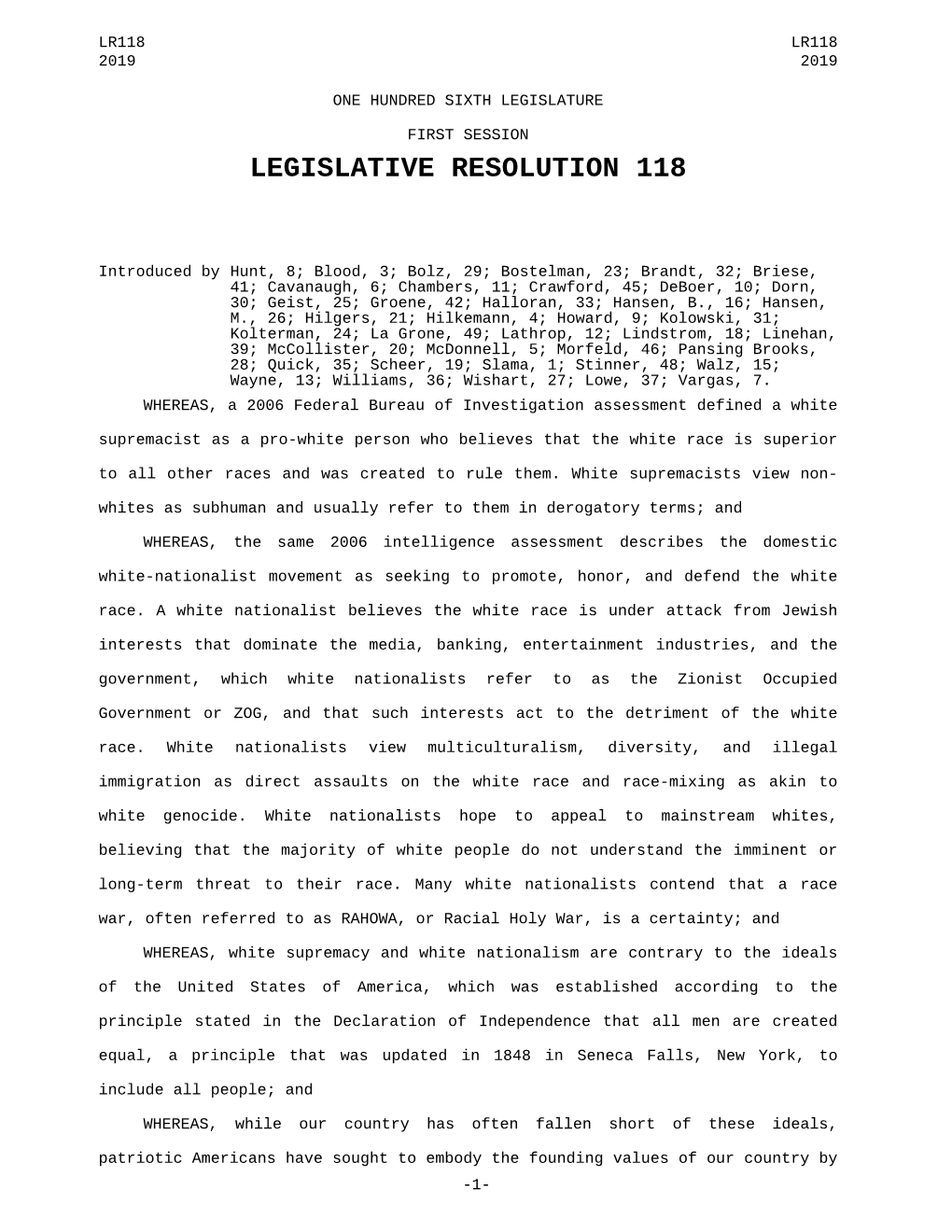 Legislative Resolution 118