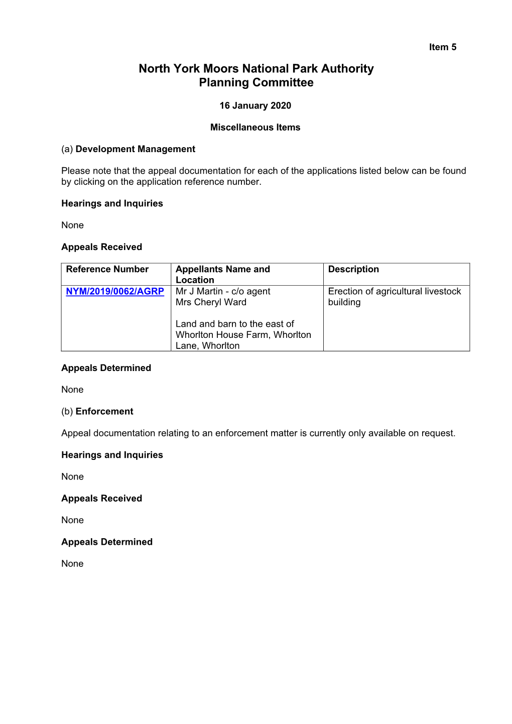 North York Moors National Park Authority Planning Committee