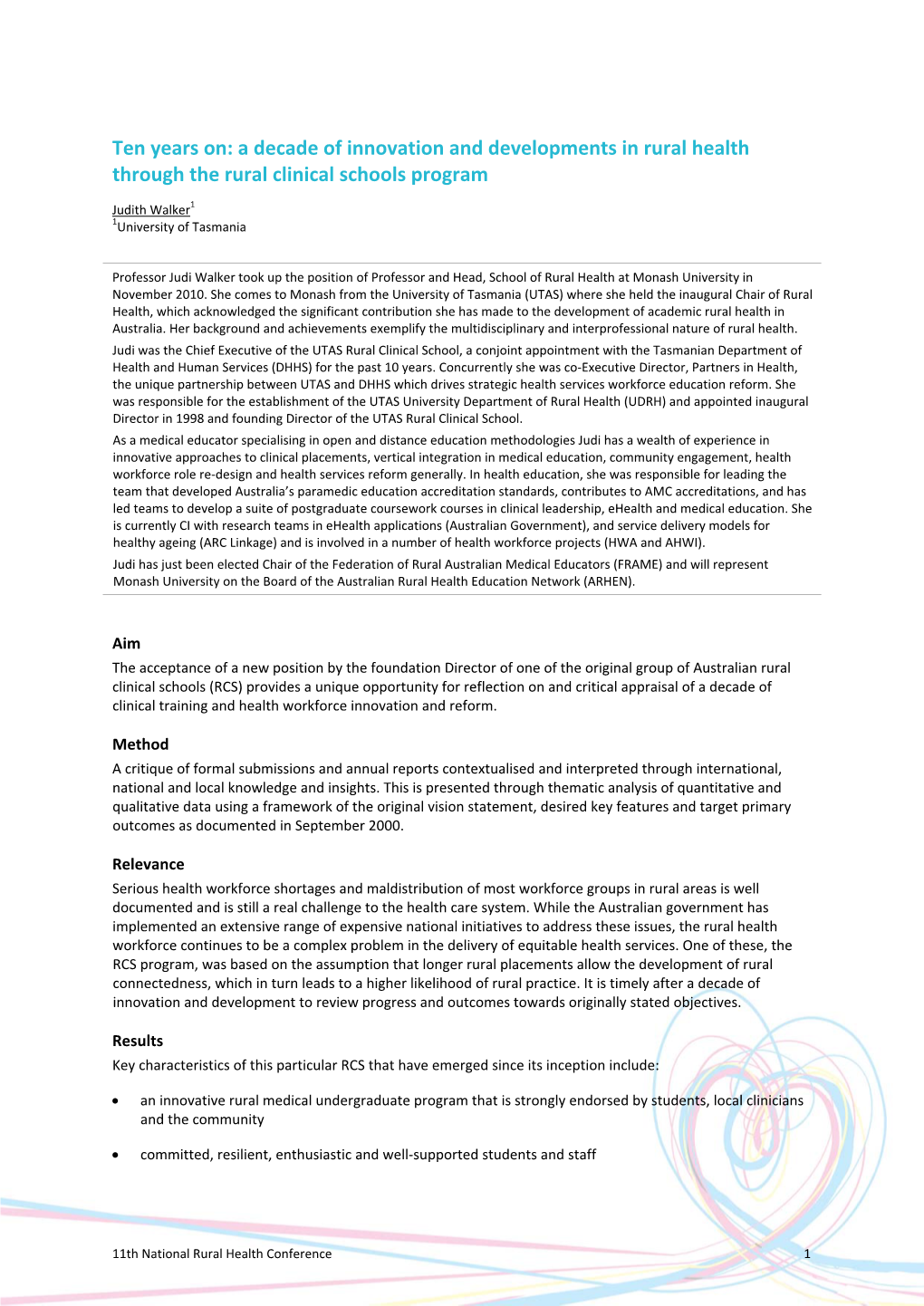 A Decade of Innovation and Developments in Rural Health Through the Rural Clinical Schools Program