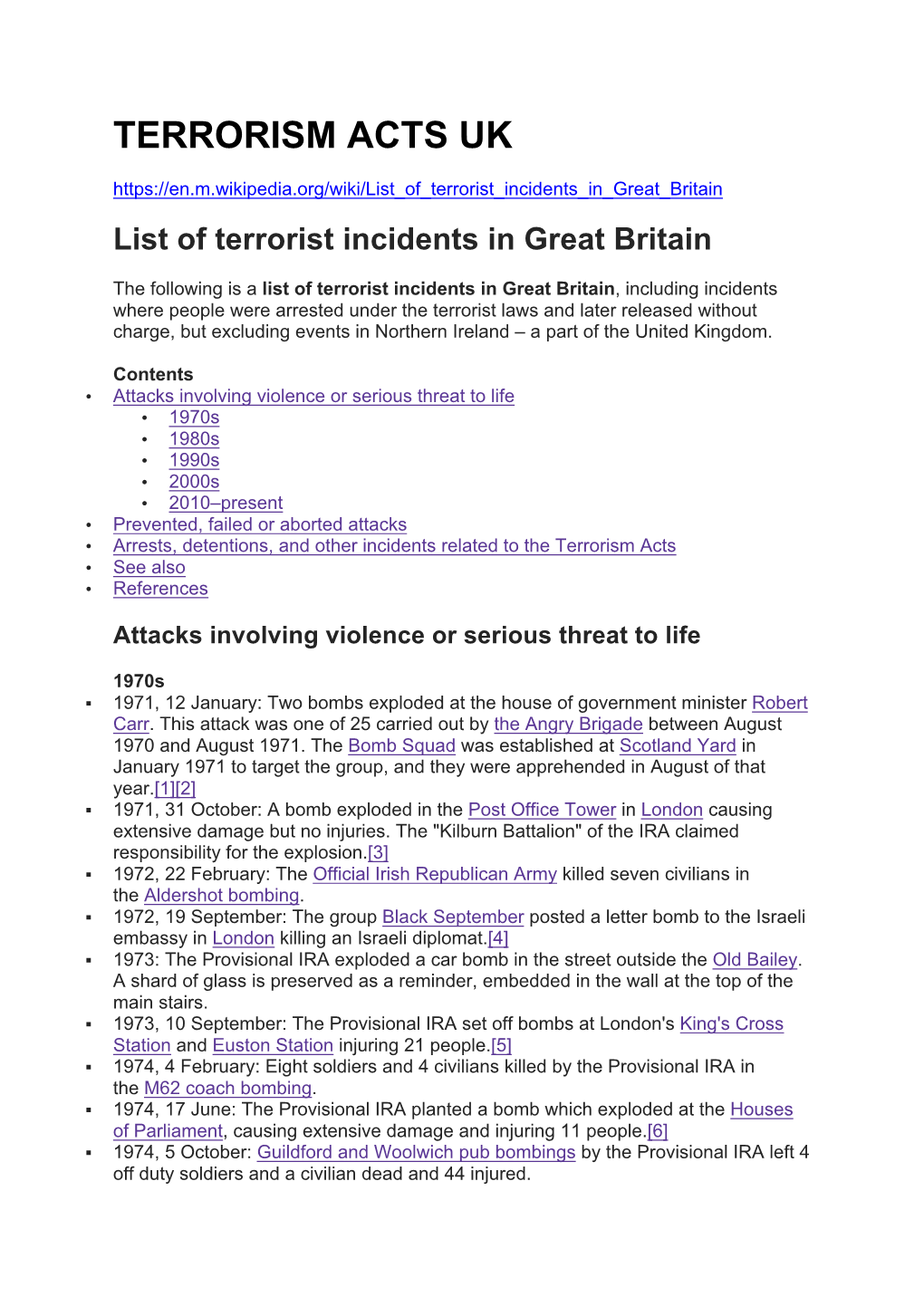 Terrorism Acts Uk