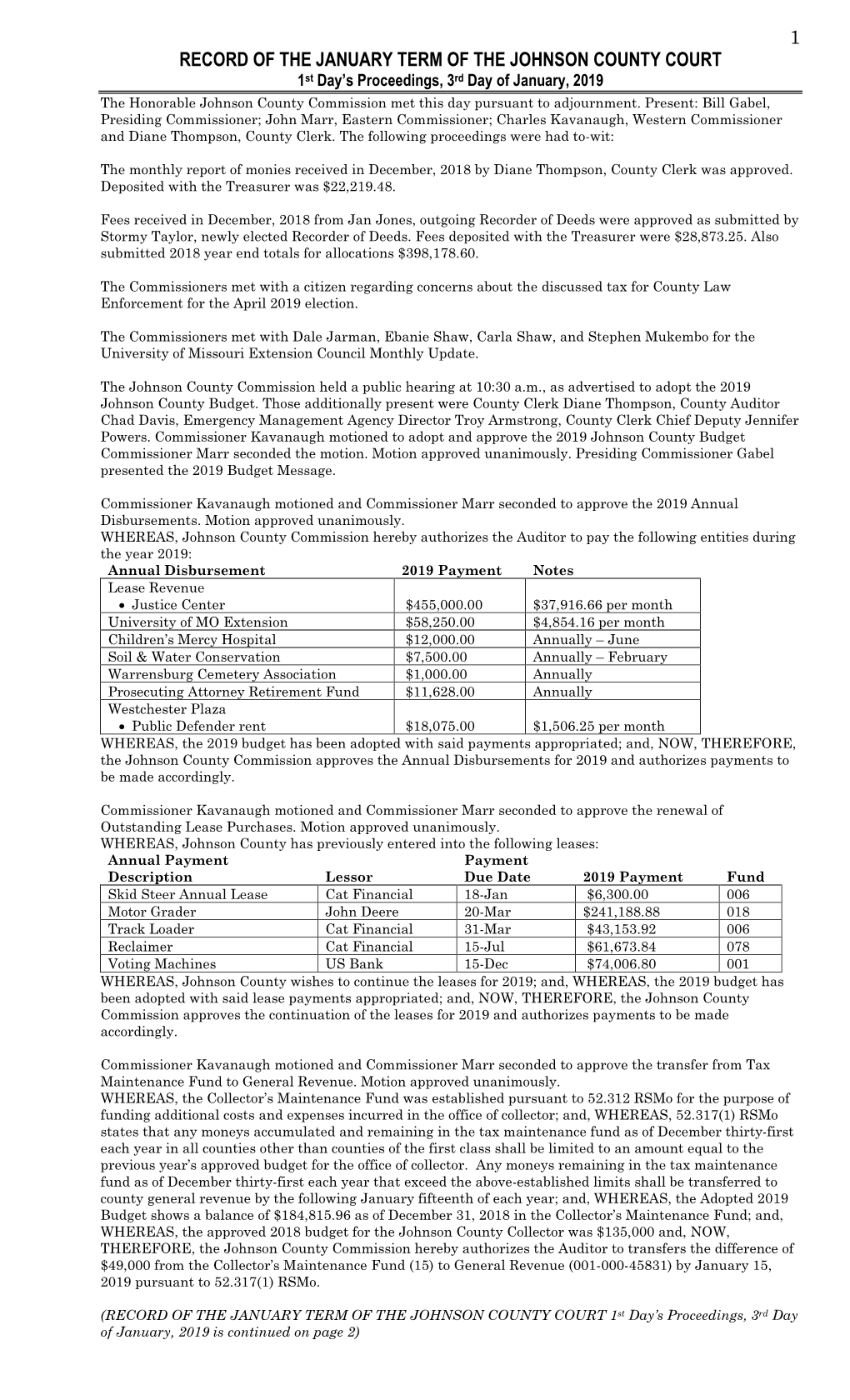 1 Record of the January Term of the Johnson County Court