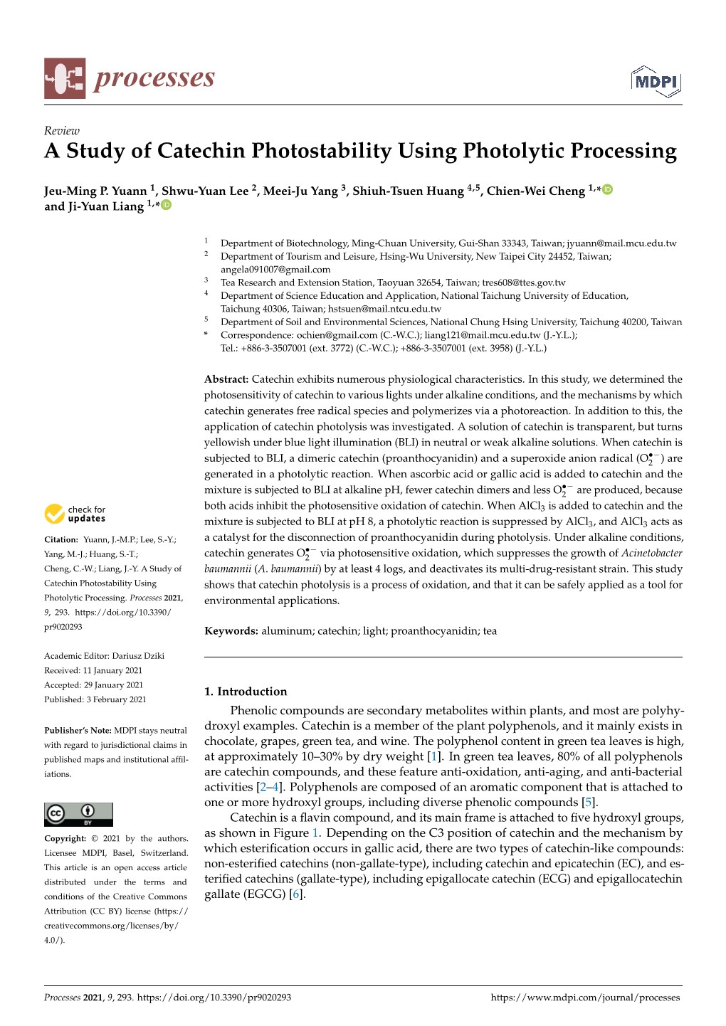 A Study of Catechin Photostability Using Photolytic Processing