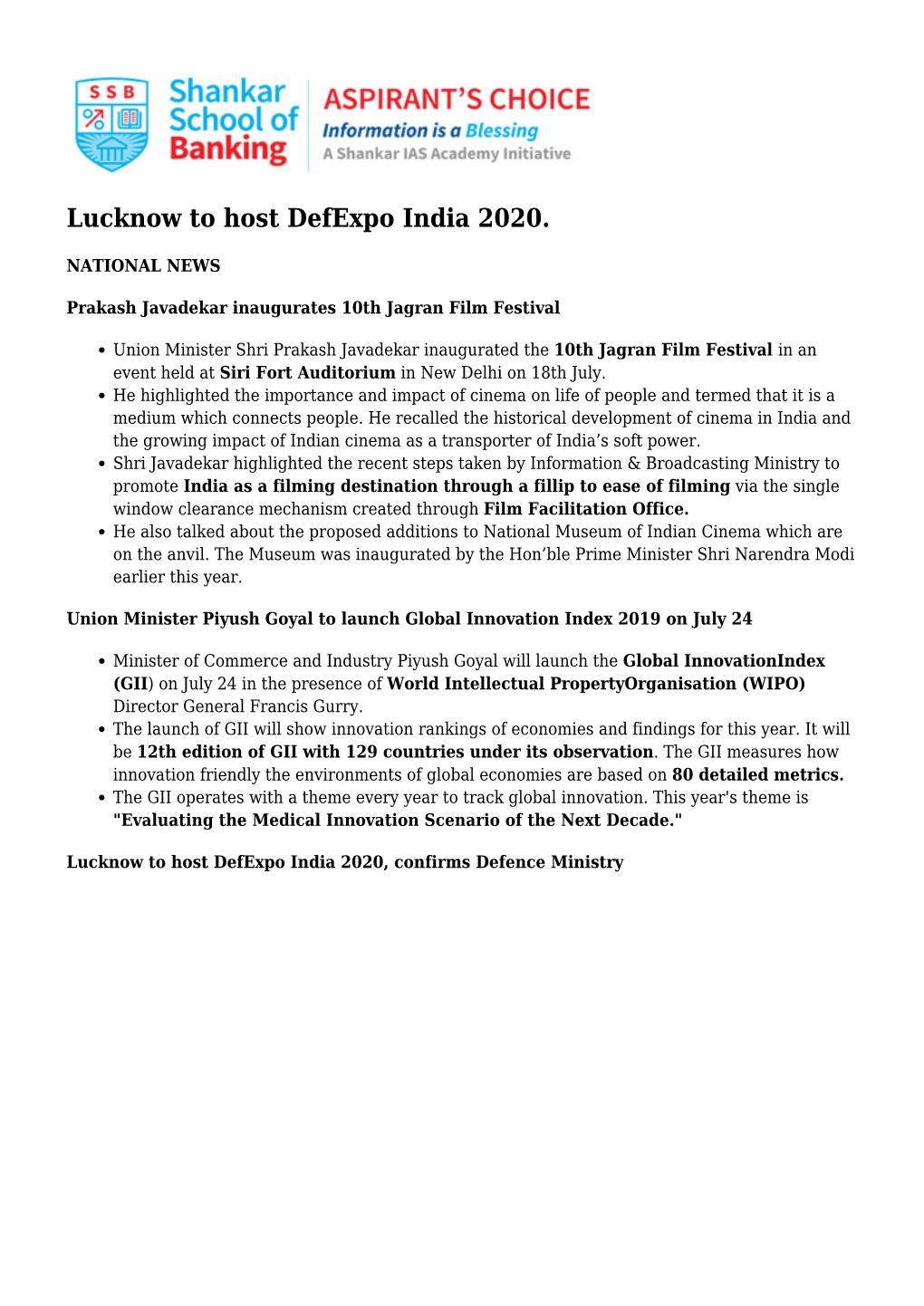 Lucknow to Host Defexpo India 2020