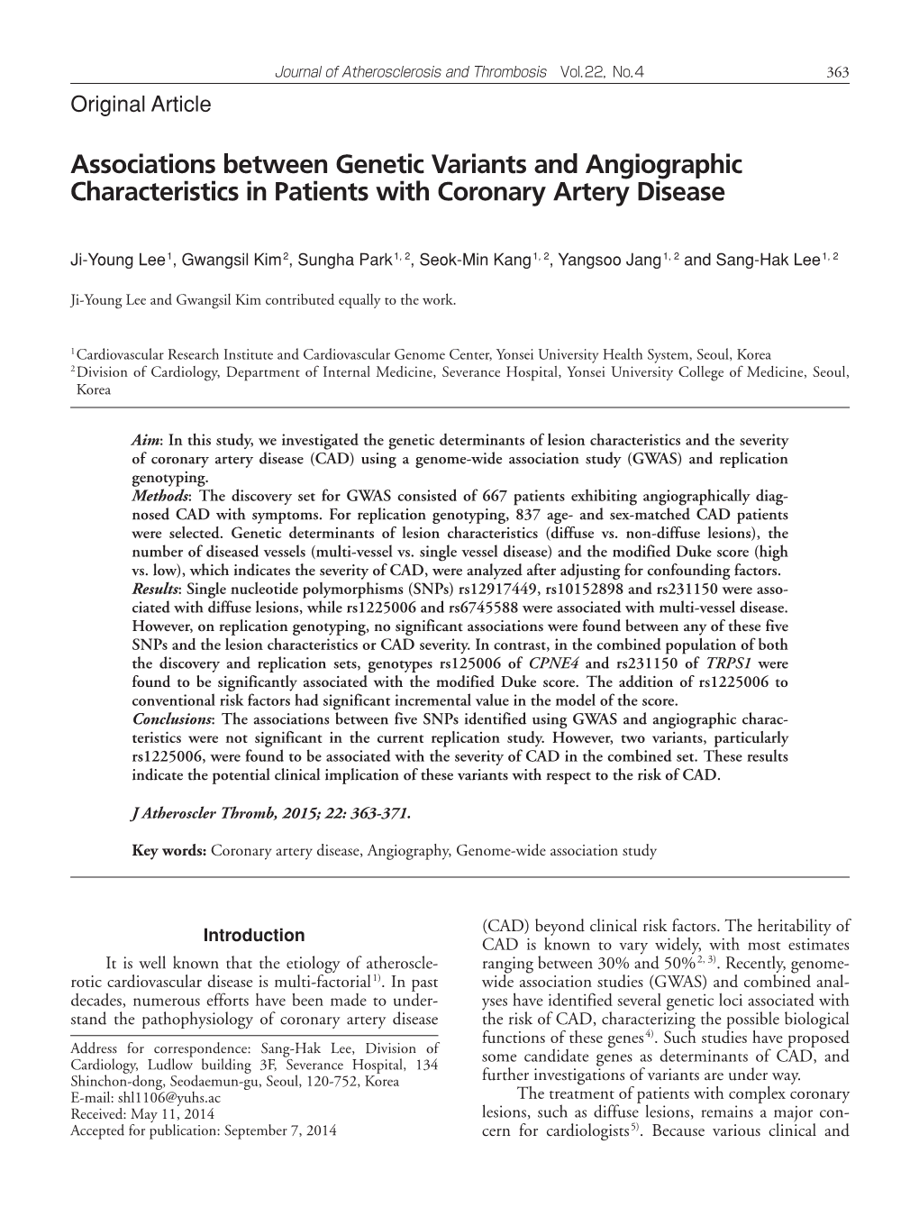 Associations Between Genetic Variants and Angiographic Characteristics in Patients with Coronary Artery Disease