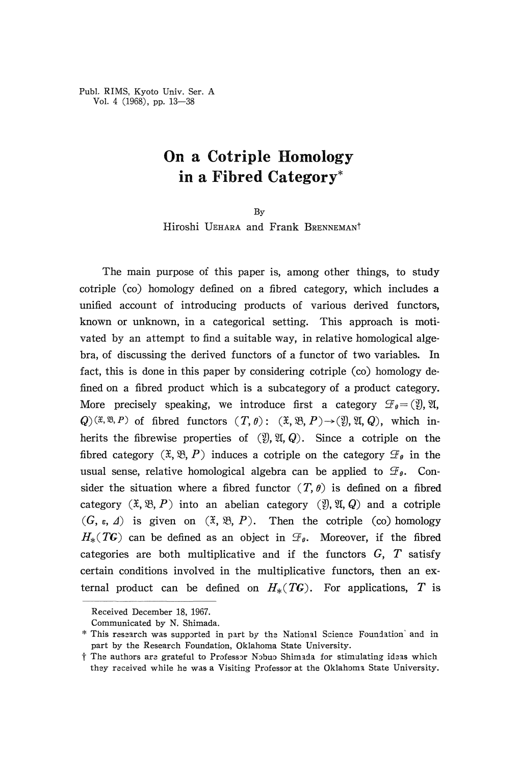 On a Cotriple Homology in a Fibred Category*