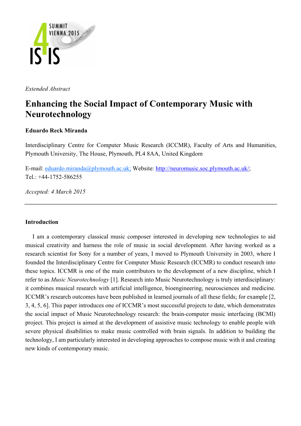 Enhancing the Social Impact of Contemporary Music with Neurotechnology