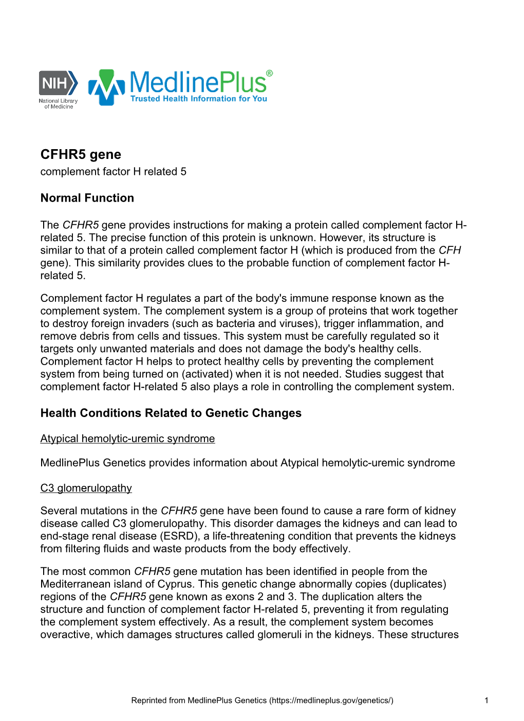 CFHR5 Gene Complement Factor H Related 5