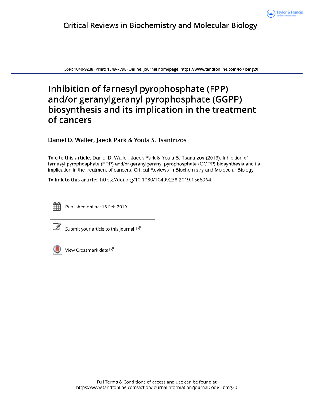 And/Or Geranylgeranyl Pyrophosphate (GGPP) Biosynthesis and Its Implication in the Treatment of Cancers