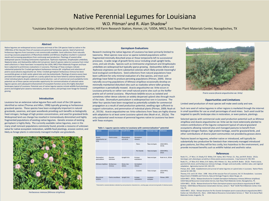 Native Perennial Legumes for Louisiana W.D