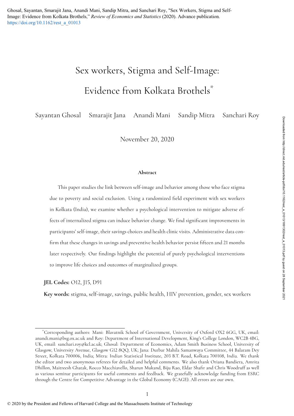 Sex Workers, Stigma and Self-Image