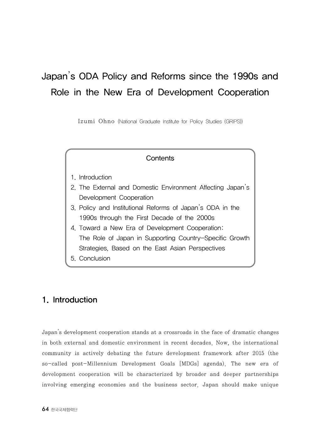 Japan's ODA Policy and Reforms Since the 1990S and Role in The