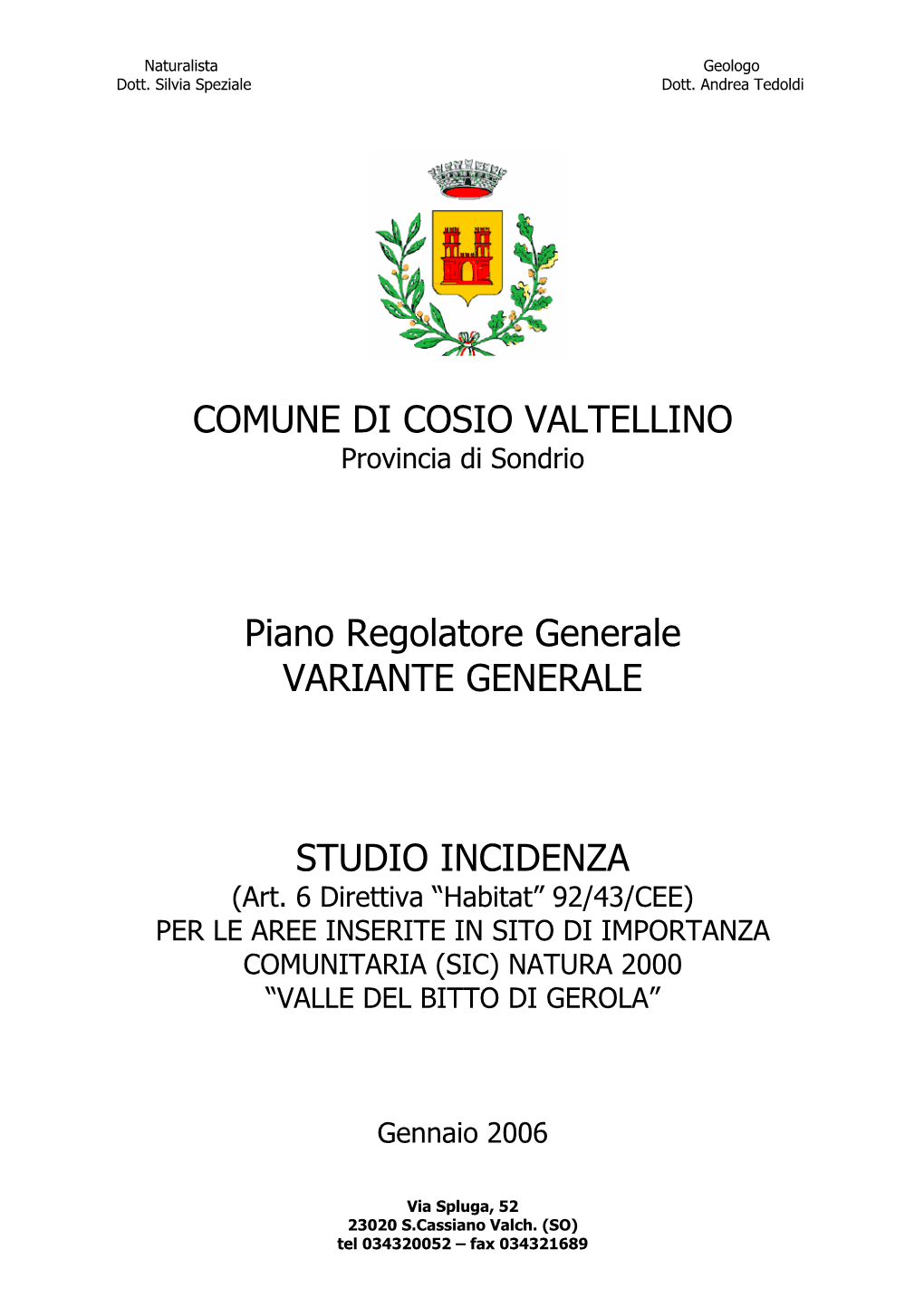 COMUNE DI COSIO VALTELLINO Piano Regolatore Generale