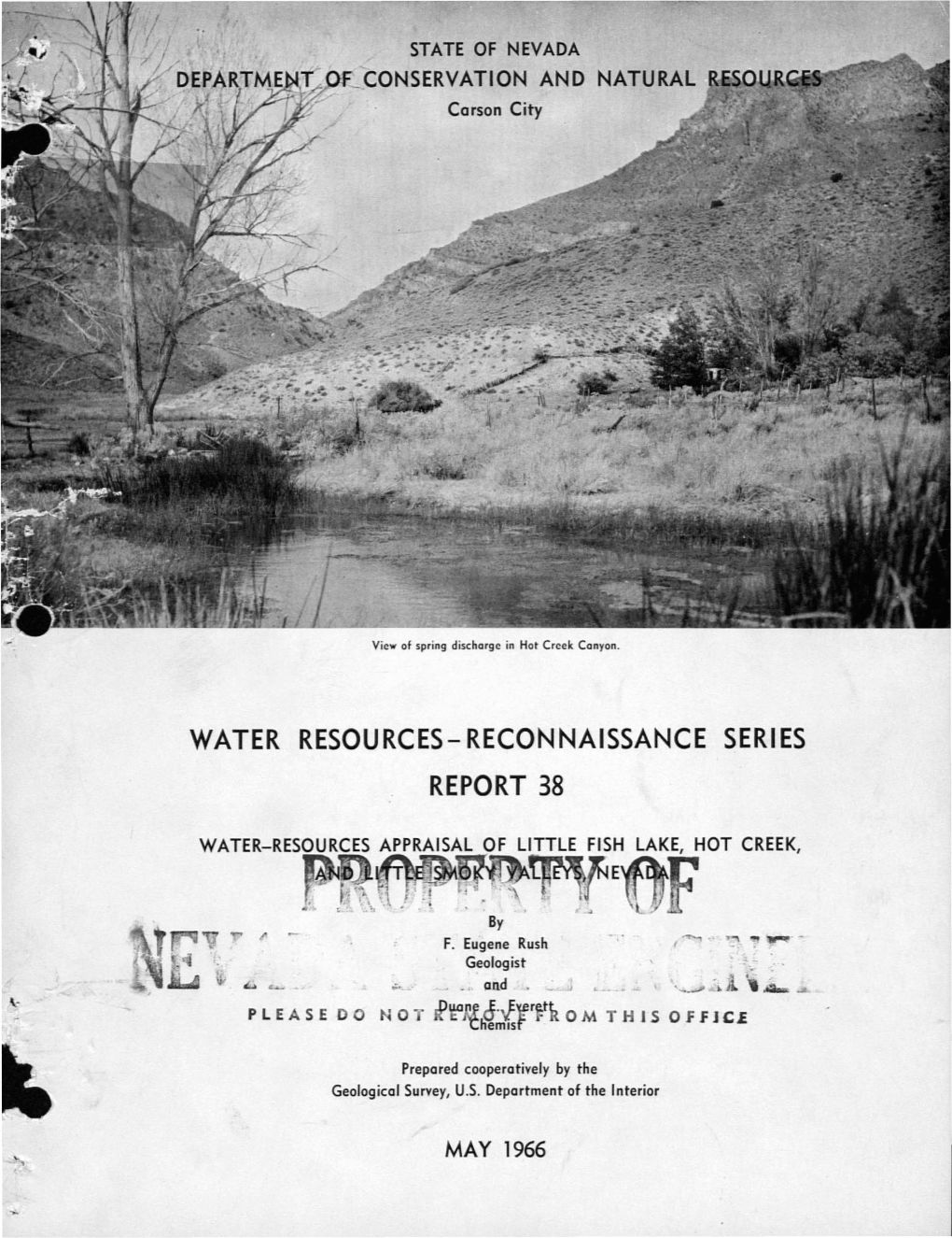 Water Resources Appraisal of Little Fish Lake, Hot Creek, and Little Smoky Valleys, Nevada. Report 38