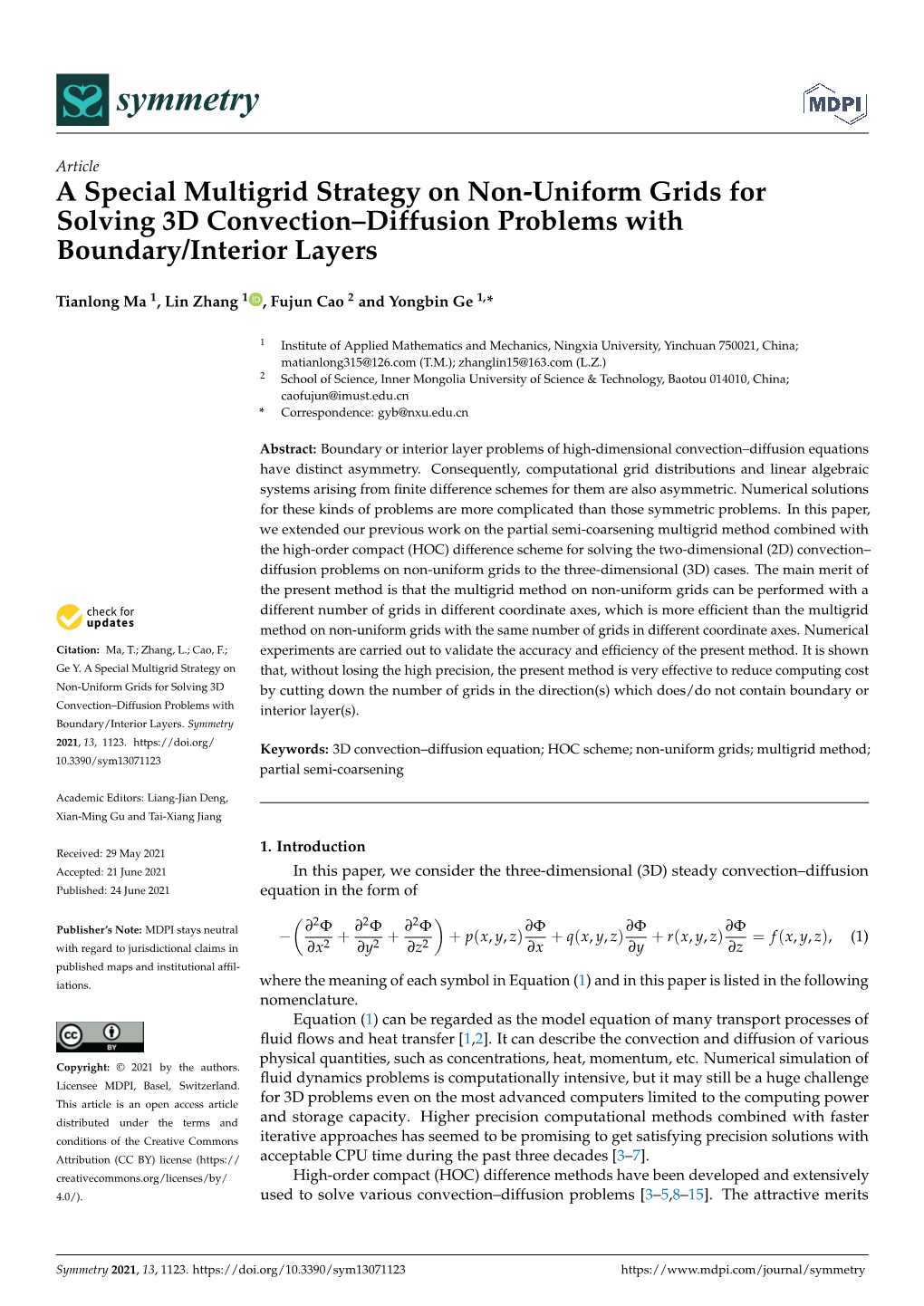 A Special Multigrid Strategy on Non-Uniform Grids for Solving 3D Convection–Diffusion Problems with Boundary/Interior Layers