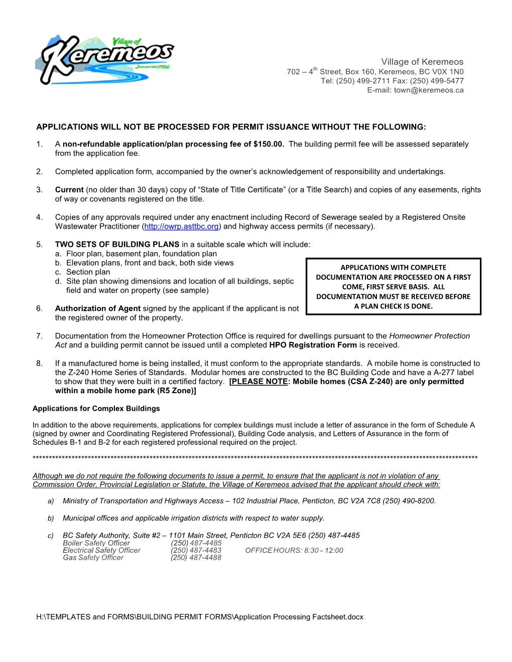 Building Permit Application Package