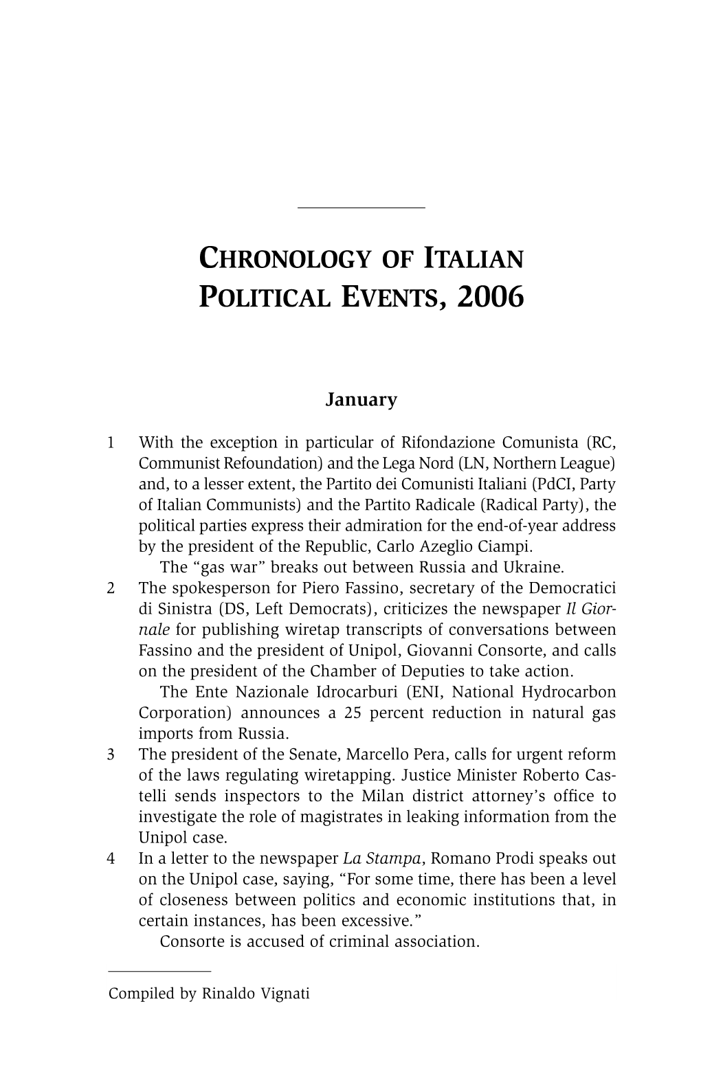 Chronology of Italian Political Events, 2006