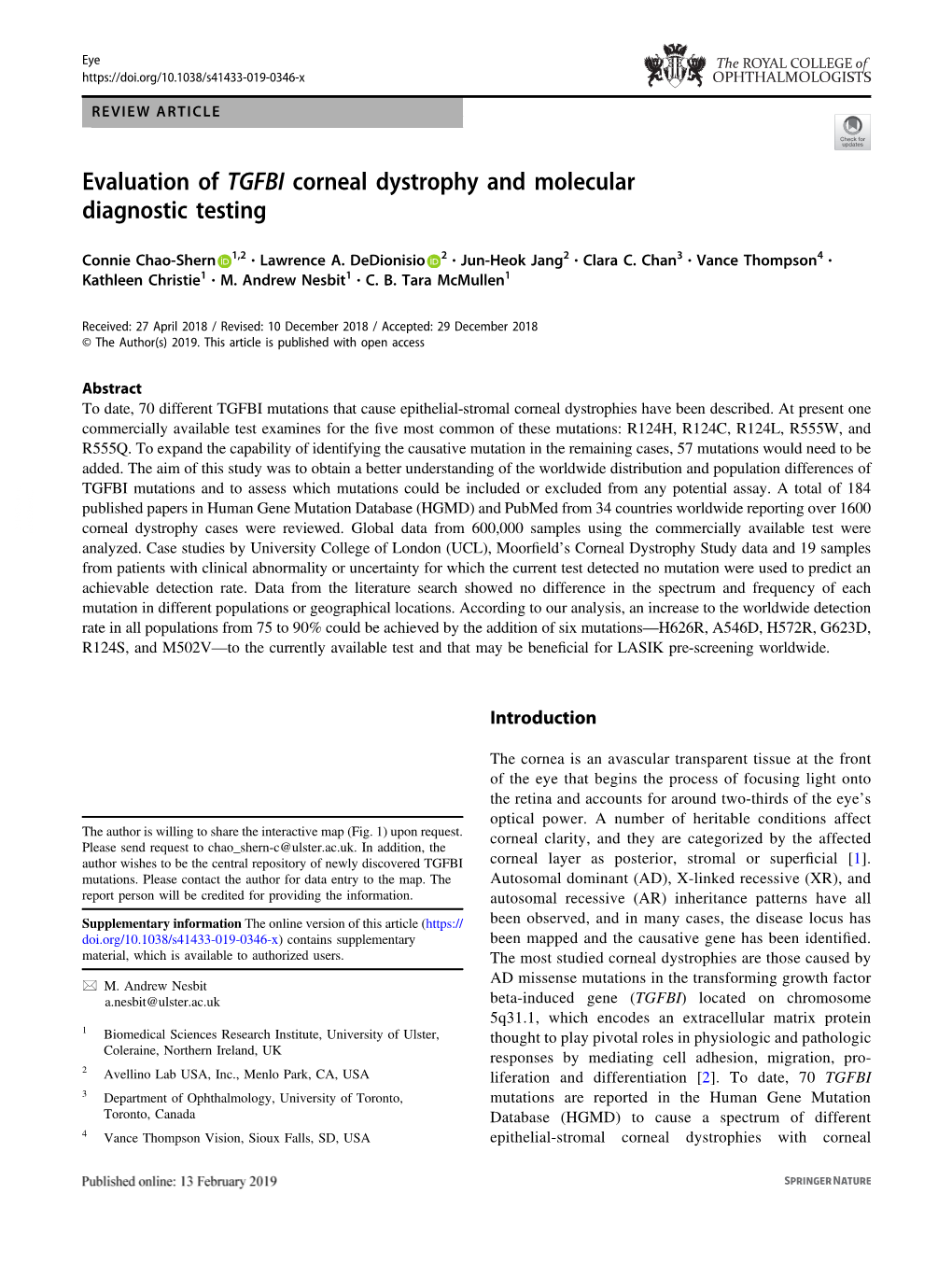 Evaluation of TGFBI Corneal Dystrophy and Molecular Diagnostic Testing