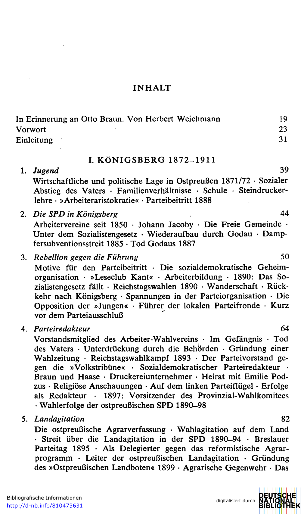 19 23 31 I. KÖNIGSBERG 1872-1911 1. Jugend 39 Wi