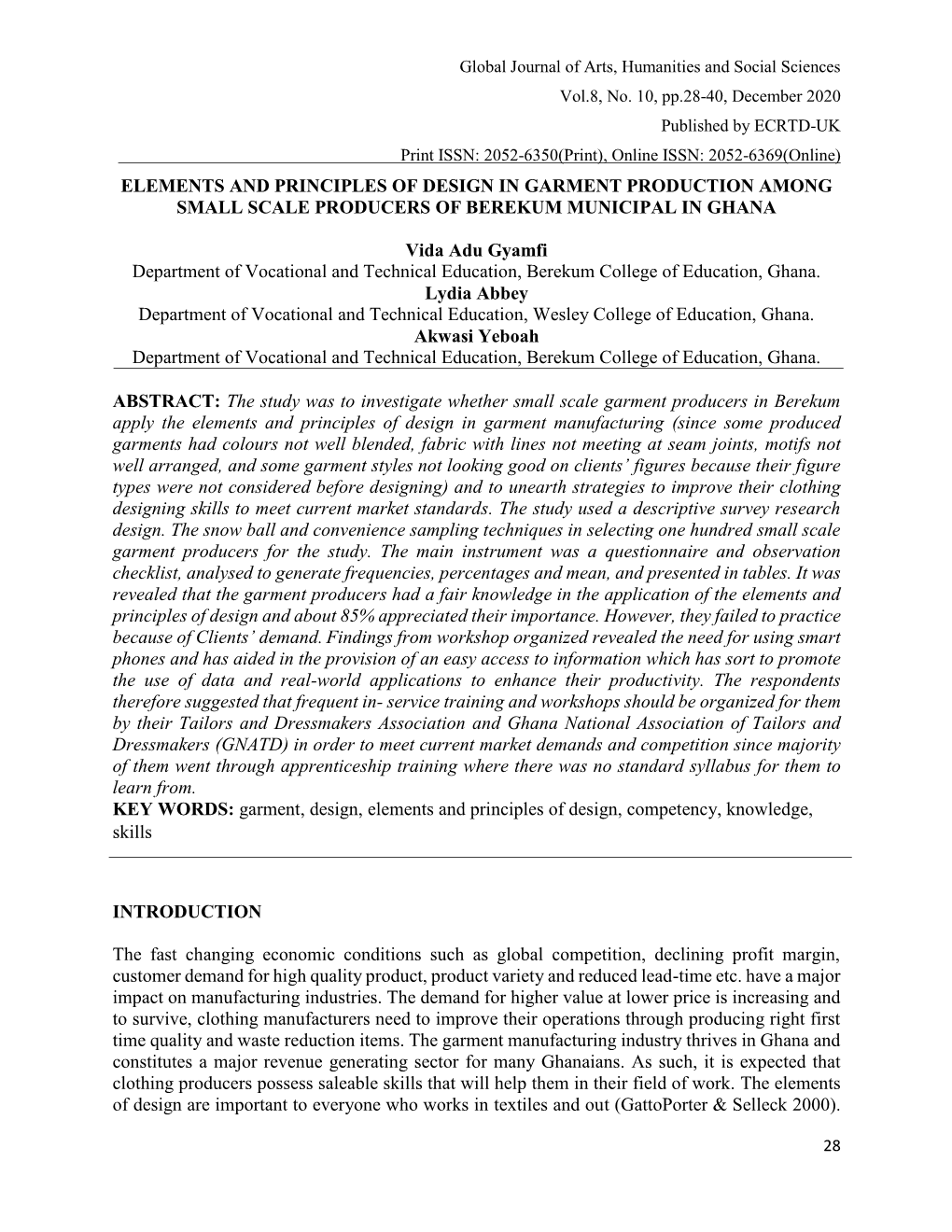 Elements and Principles of Design in Garment Production Among Small Scale Producers of Berekum Municipal in Ghana