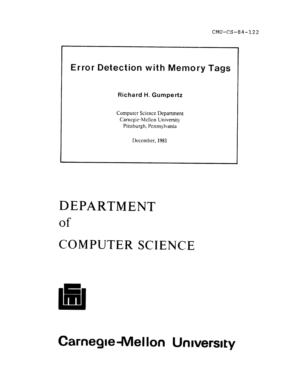 DEPARTMENT of COMPUTER SCIENCE Carneg=E-Iellon Un=Vers=Ty