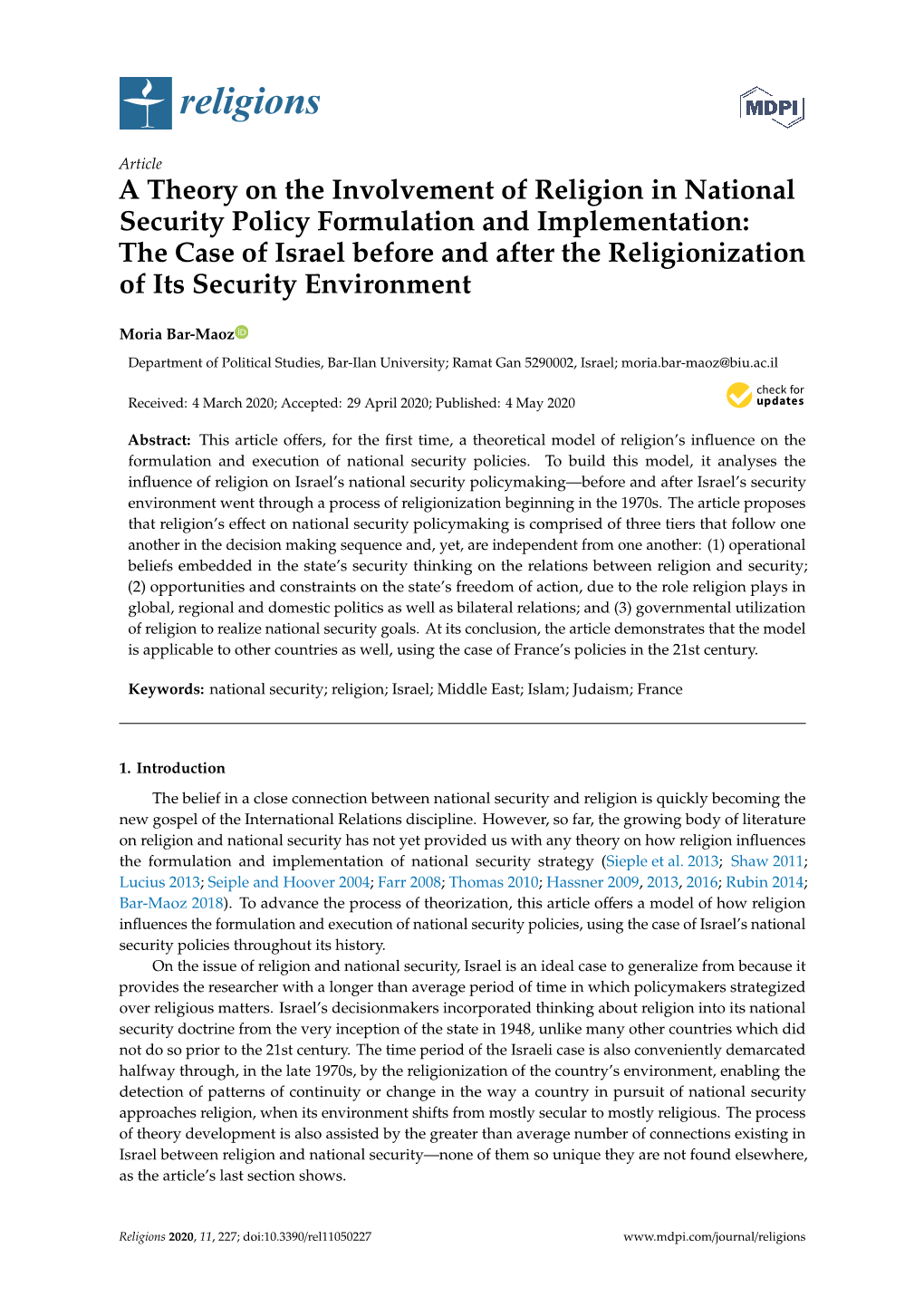 A Theory on the Involvement of Religion in National Security Policy