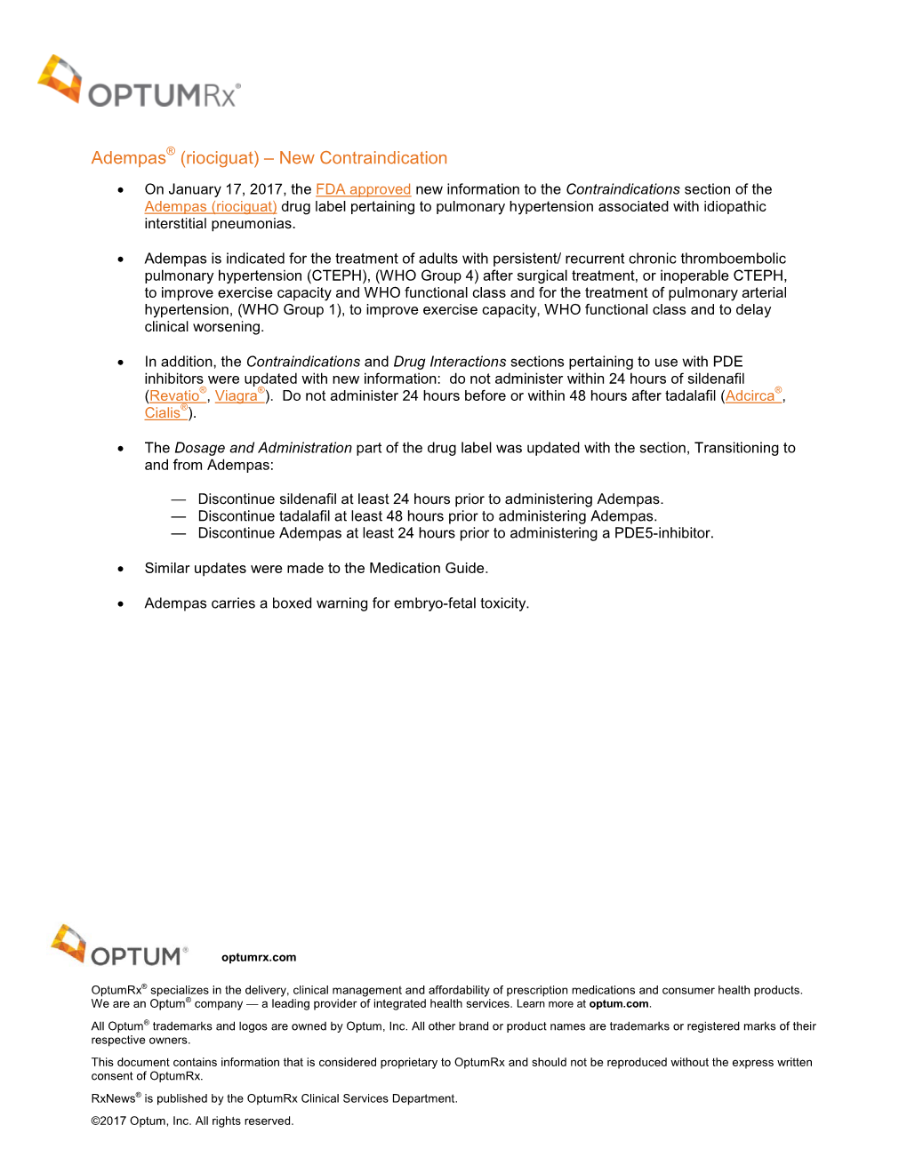 Adempas (Riociguat) – New Contraindication