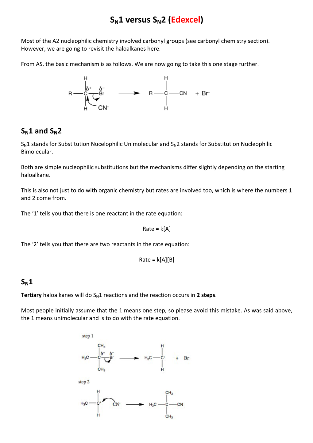 SN1 Versus SN2 (Edexcel)