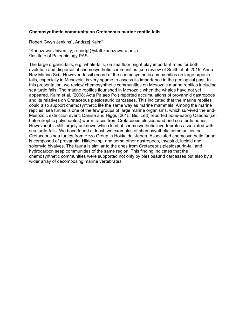 Chemosynthetic Community on Cretaceous Marine Reptile Falls