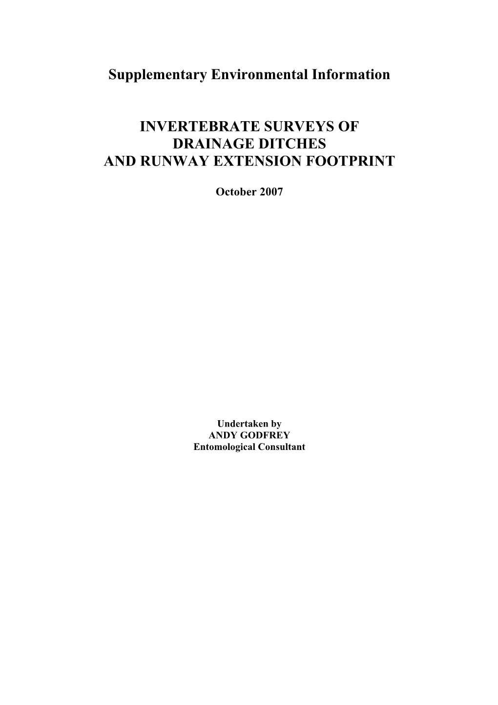 Supplementary Environmental Information INVERTEBRATE