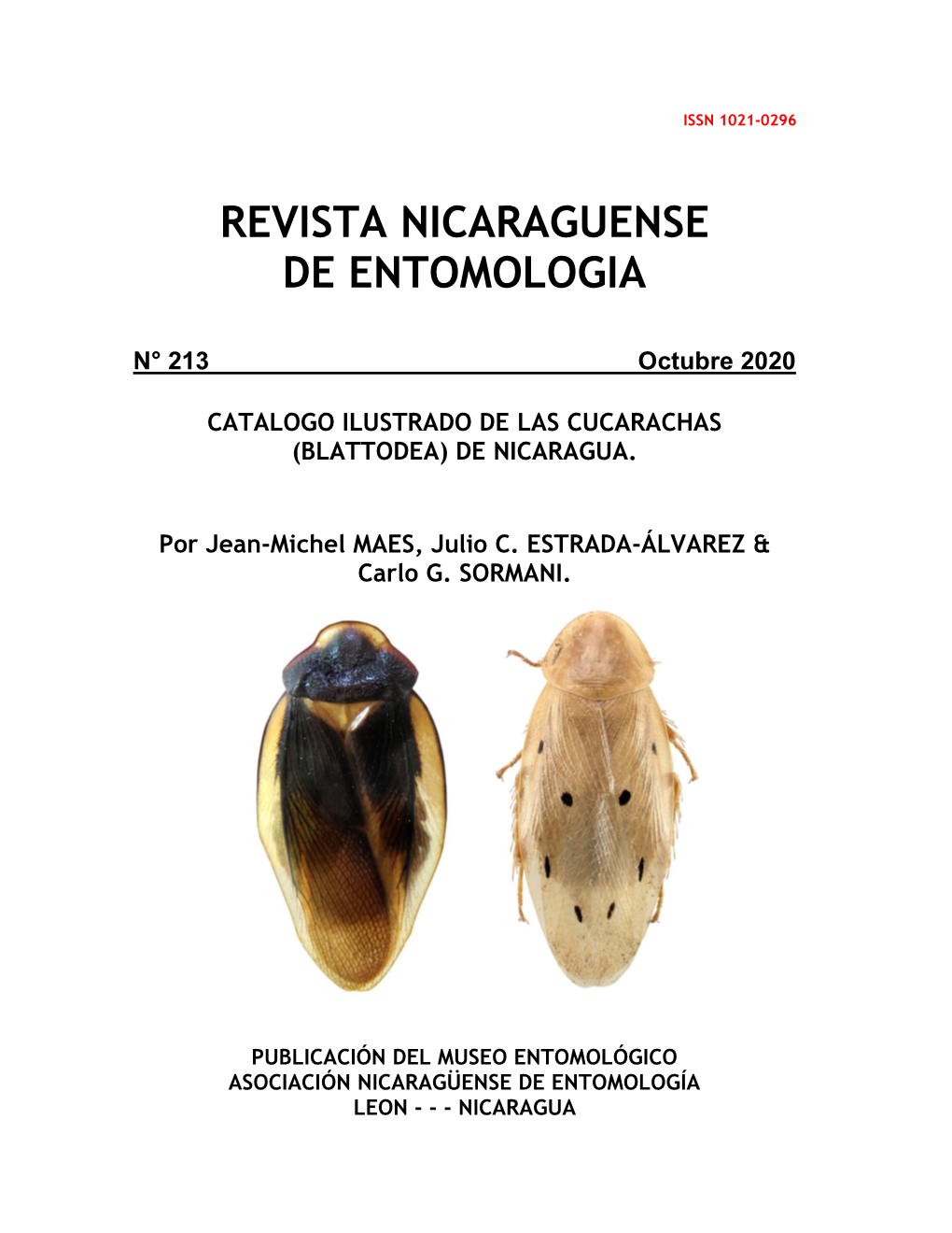 Catalogo Ilustrado De Las Cucarachas (Blattodea) De Nicaragua