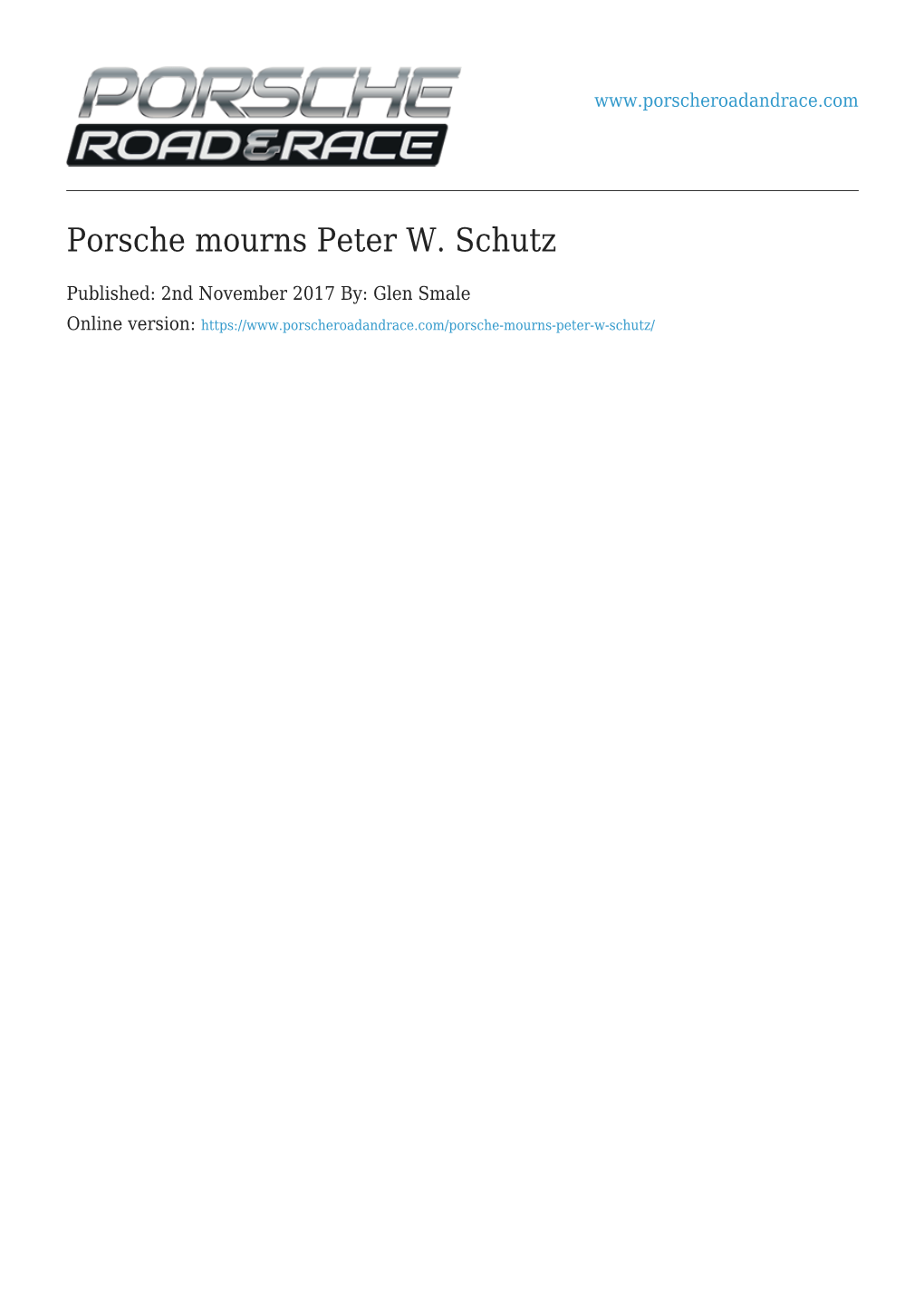 Porsche Mourns Peter W. Schutz