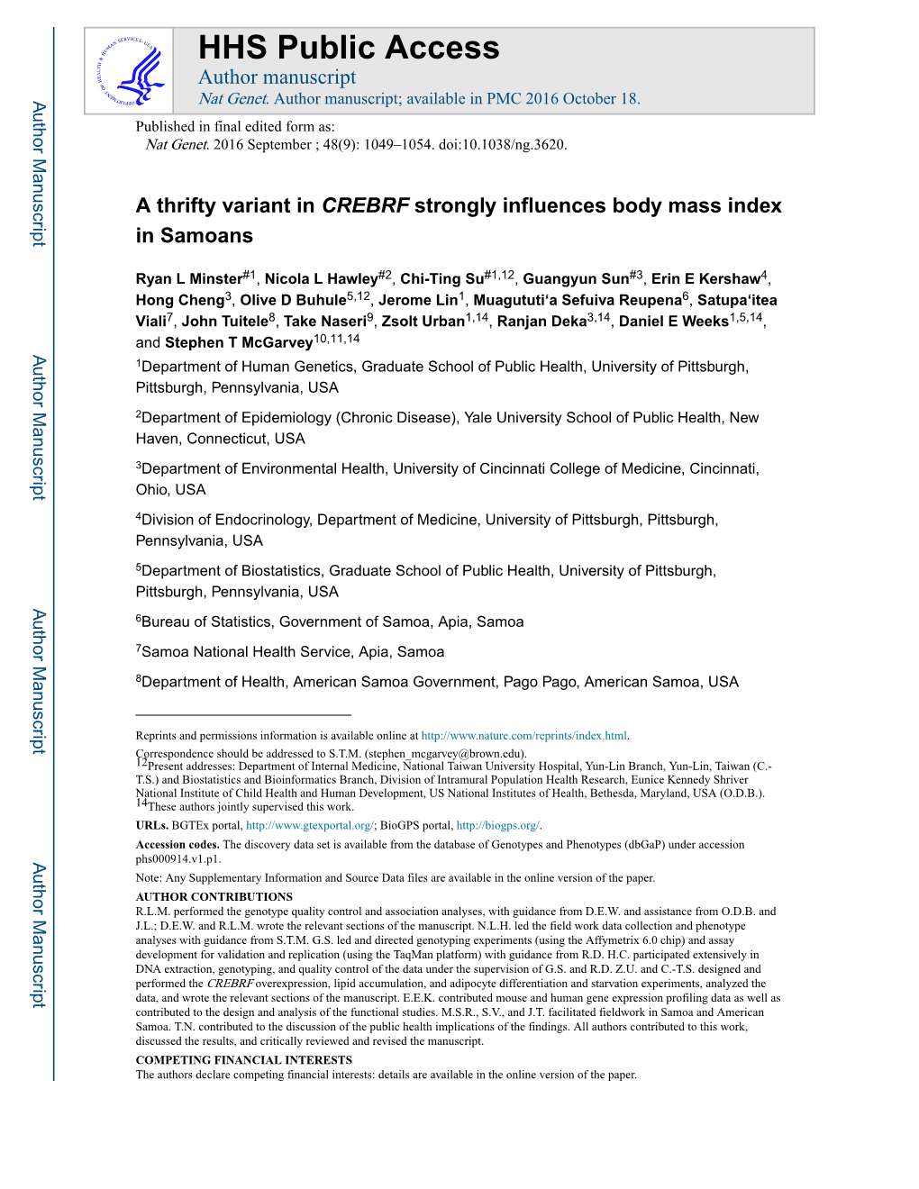 A Thrifty Variant in CREBRF Strongly Influences Body Mass Index in Samoans