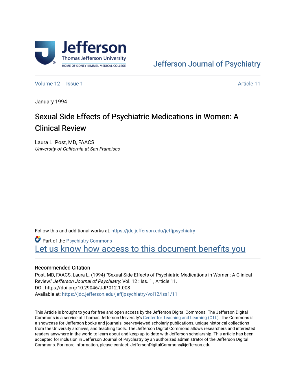 Sexual Side Effects of Psychiatric Medications in Women: a Clinical Review