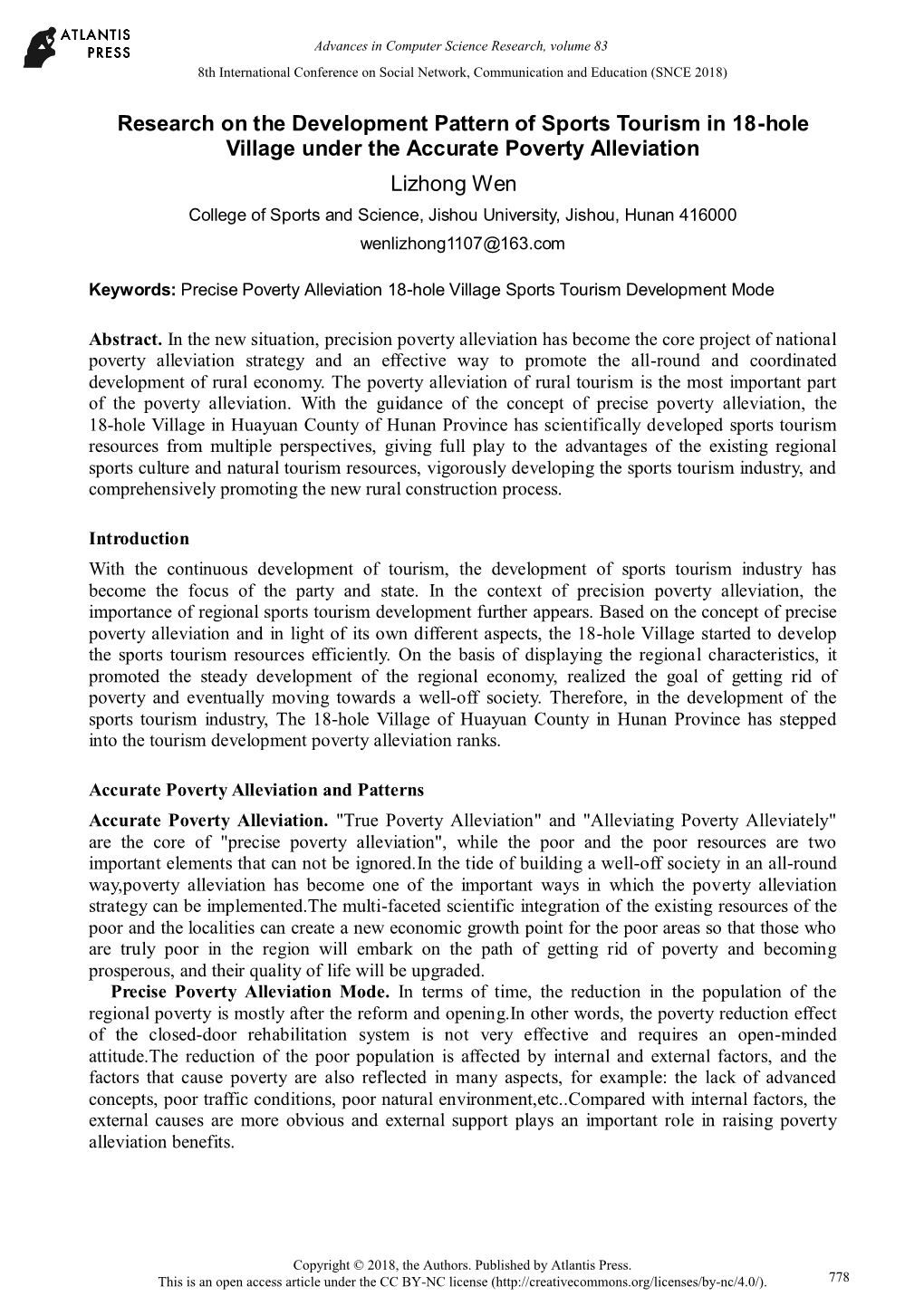 Research on the Development Pattern of Sports Tourism in 18-Hole