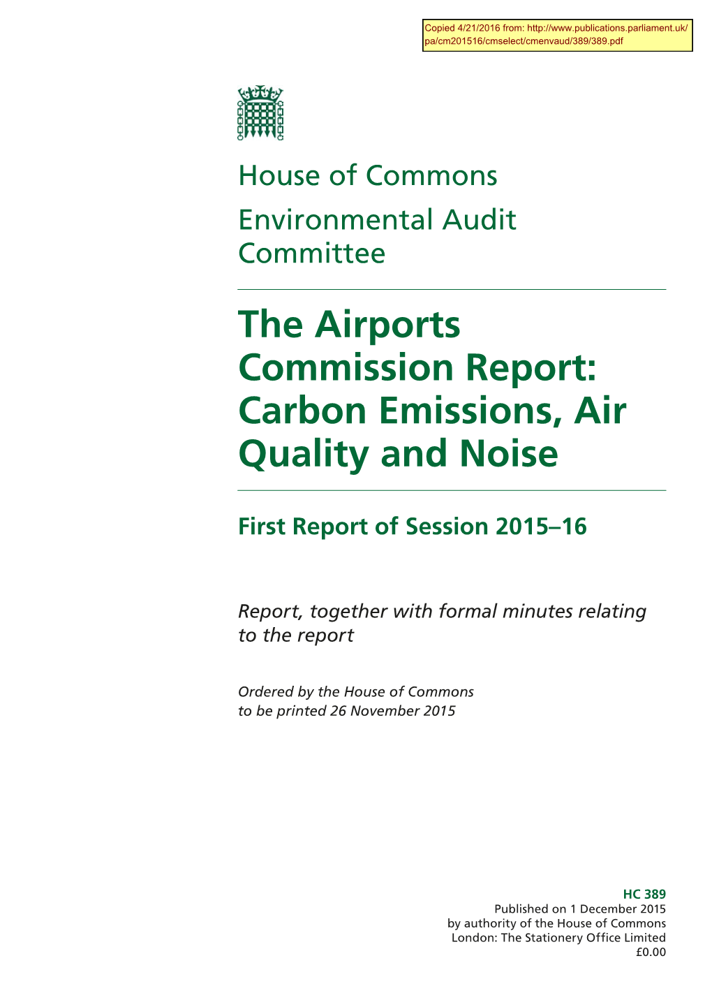 The Airports Commission Report: Carbon Emissions, Air Quality and Noise