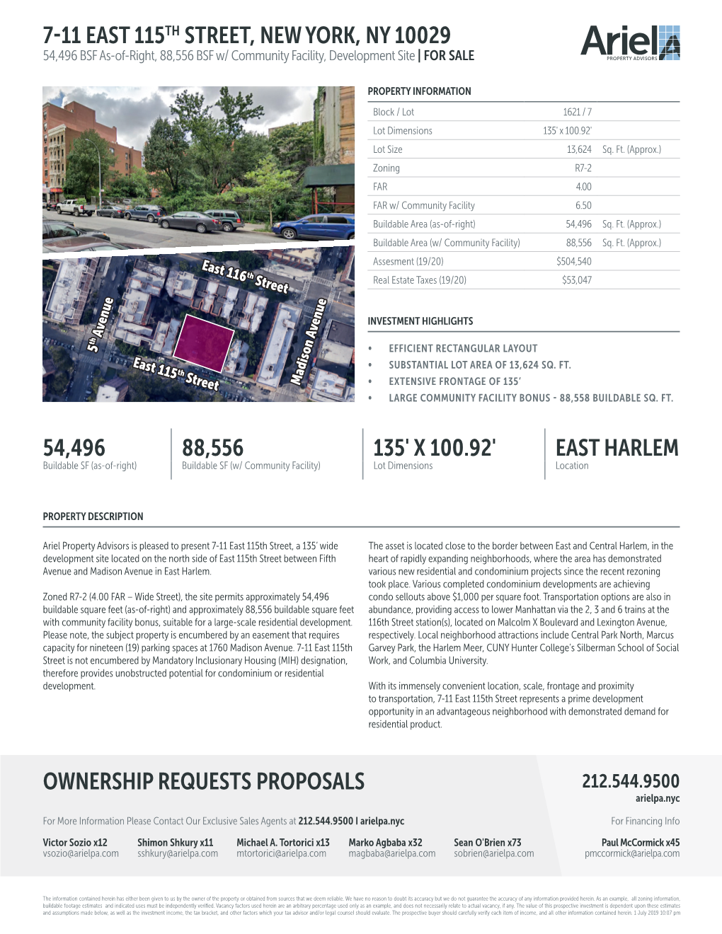 Ownership Requests Proposals 7-11 East 115Th