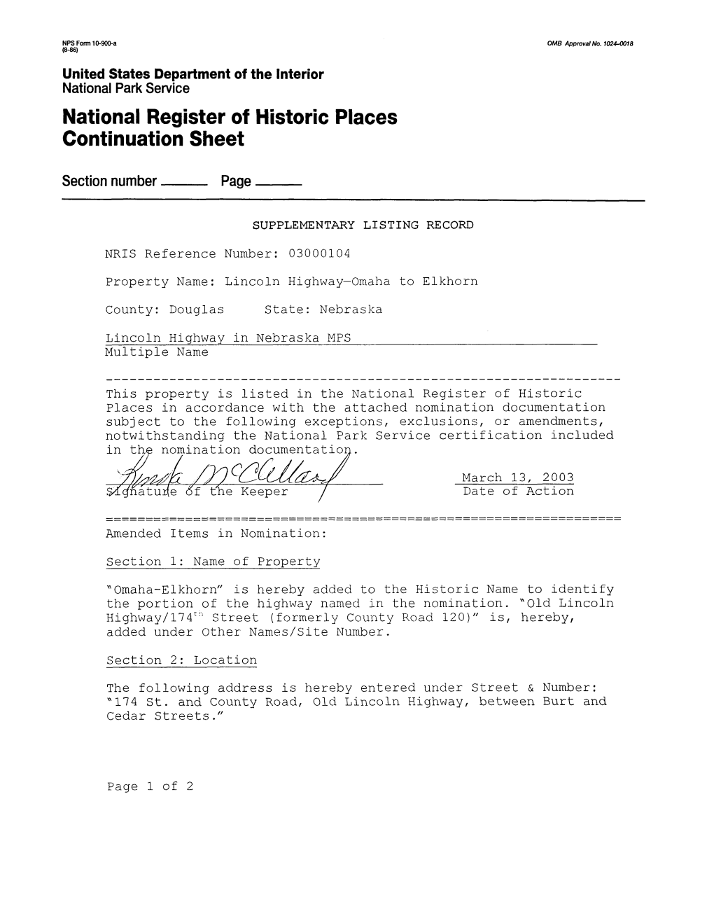 National Register of Historic Places Continuation Sheet