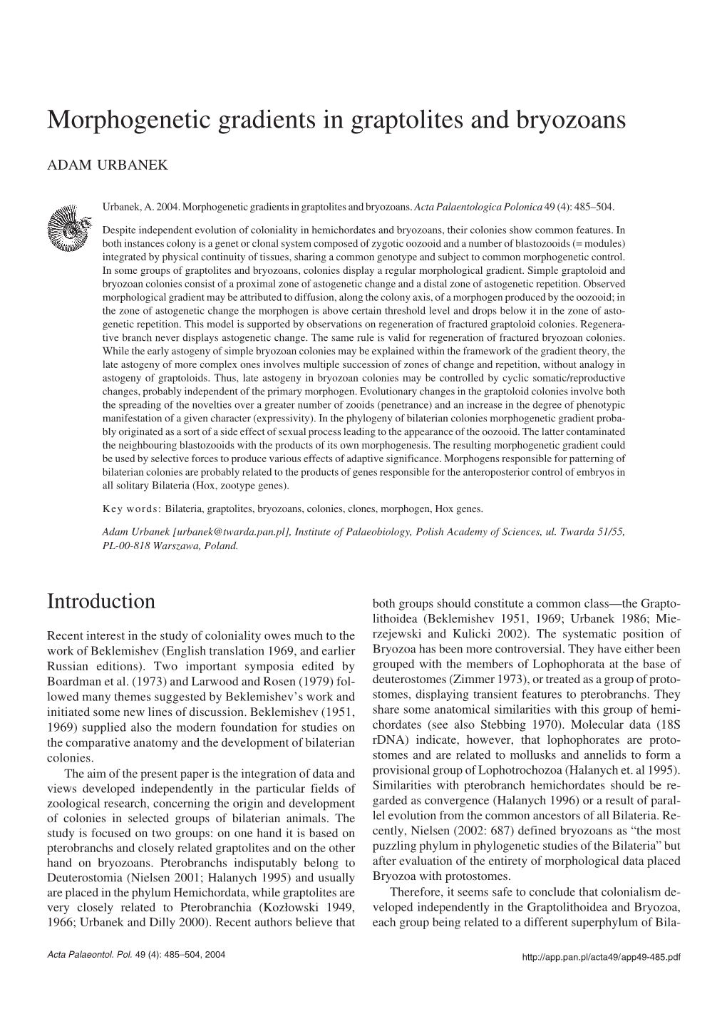 Morphogenetic Gradients in Graptolites and Bryozoans