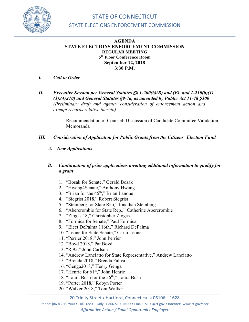 State of Connecticut State Elections Enforcement Commission