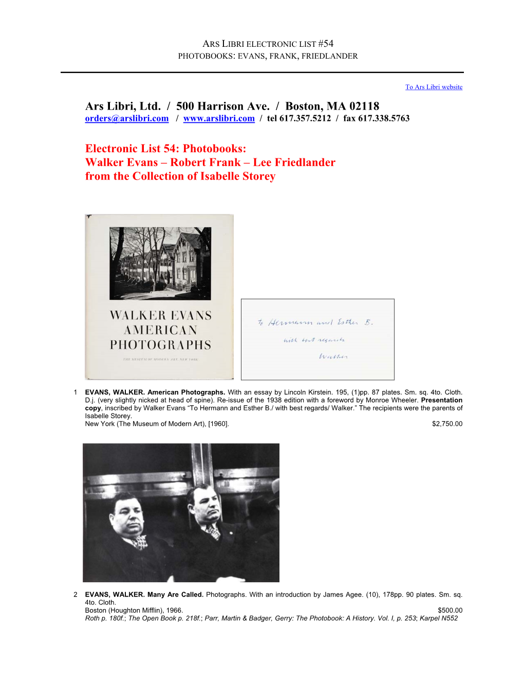 Photobooks: Walker Evans – Robert Frank – Lee Friedlander from the Collection of Isabelle Storey