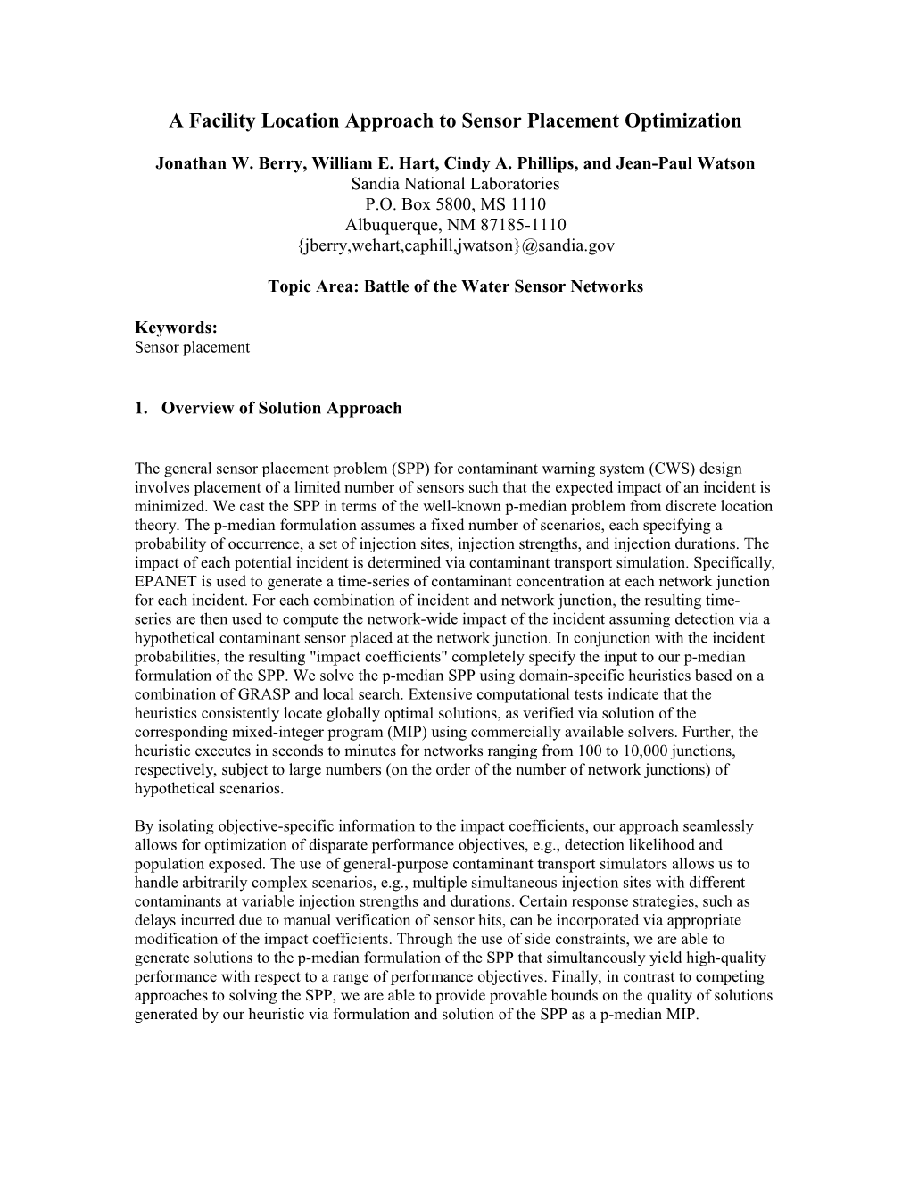 Sandia National Laboratories Submission for the Battle of the Network Sensors