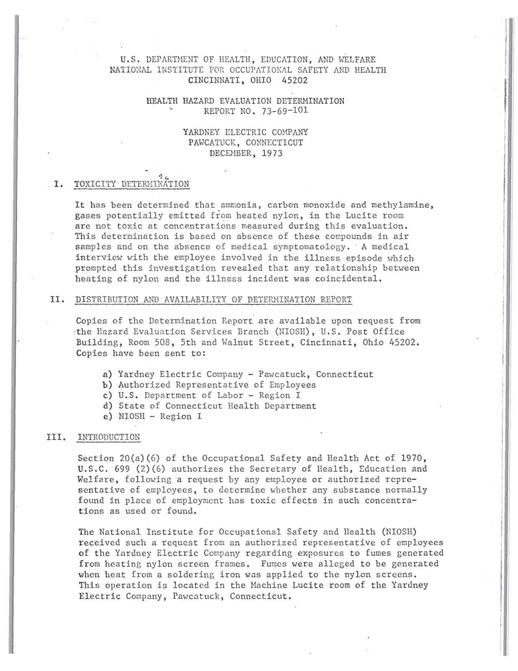 Health Hazard Evaluation Report 1973-0069-0101