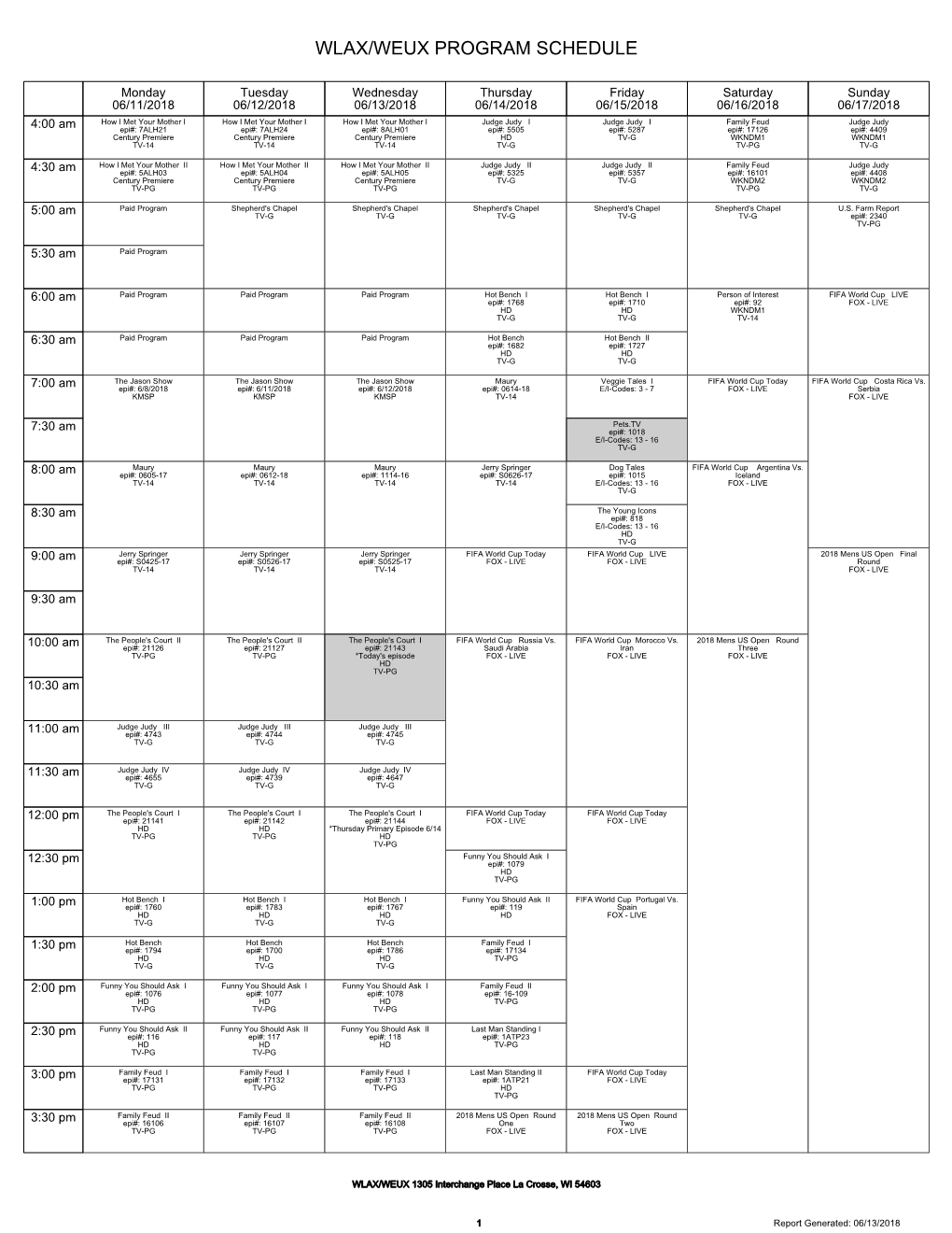 Wlax/Weux Program Schedule