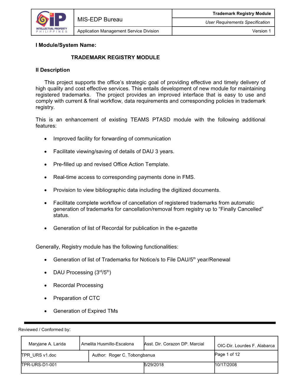 Trademark Registry Module