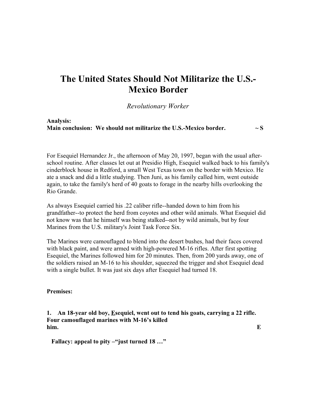 Article: the United States Should Not Militarize the U