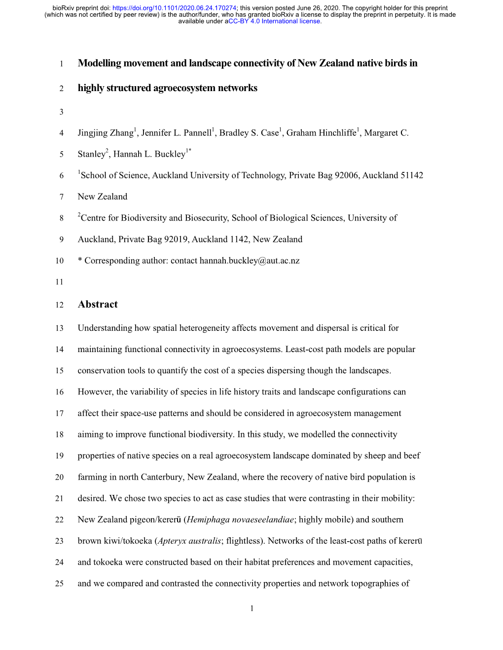 Modelling Movement and Landscape Connectivity of New Zealand Native Birds In