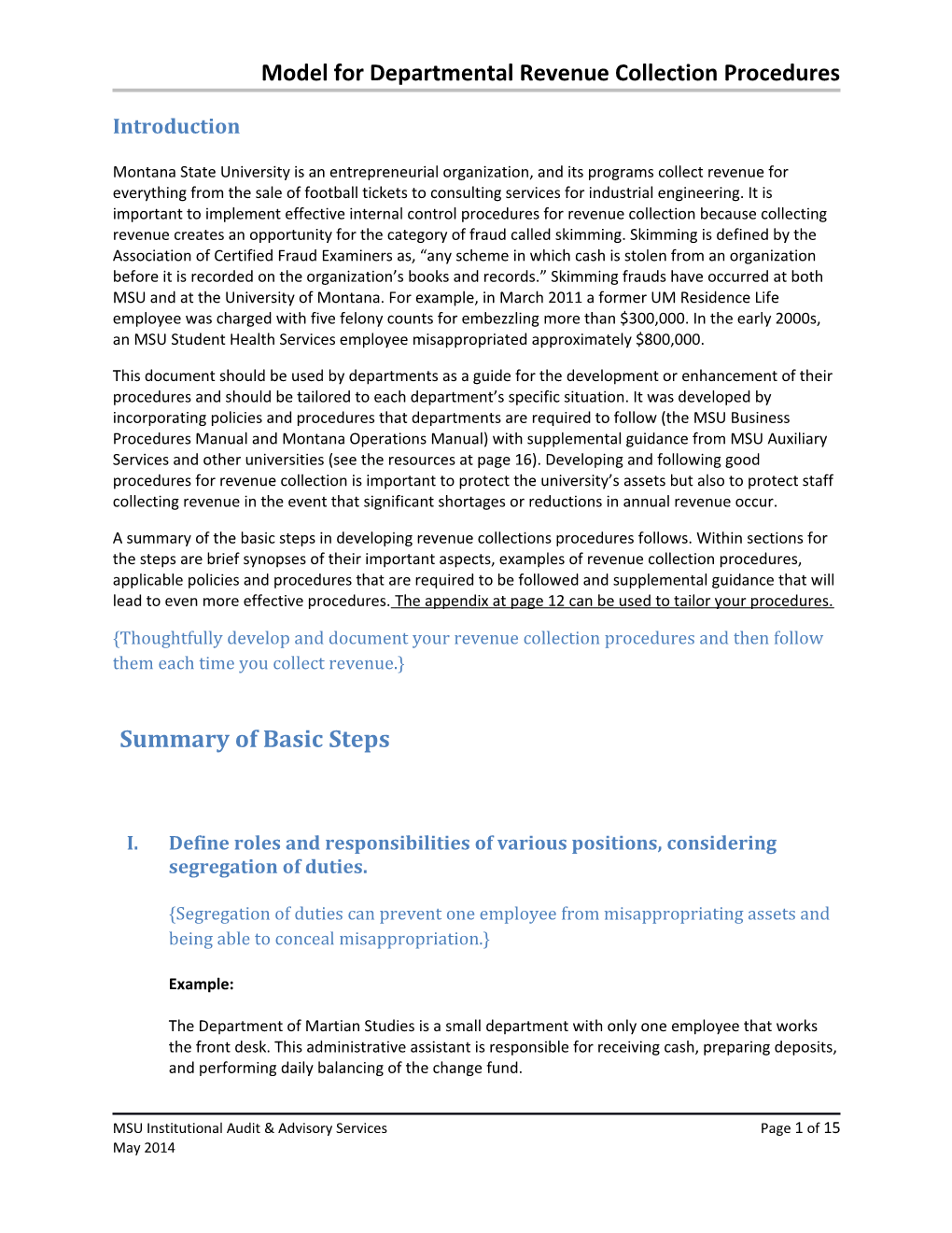 Model for Departmental Revenue Collection Procedures